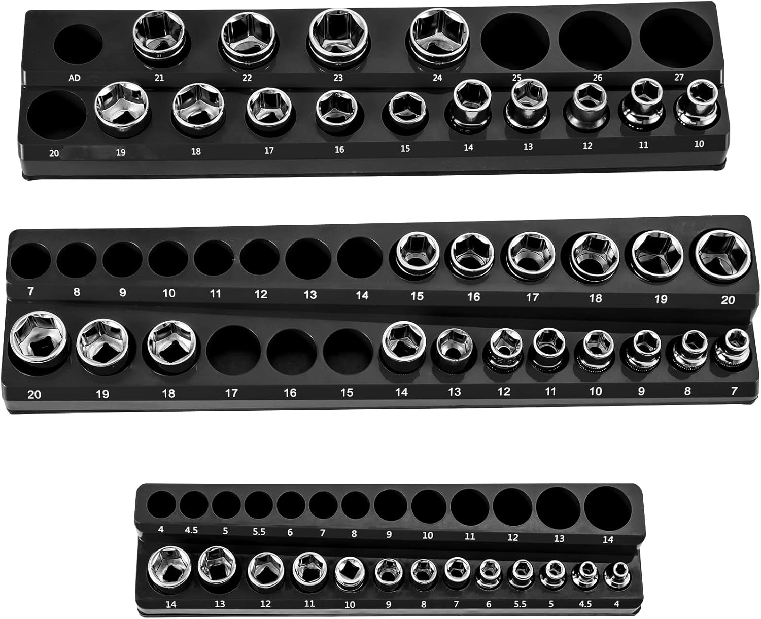 VEVOR 3Pack Metric Socket Organizers, 1/4", 3/8", 1/2" Drive