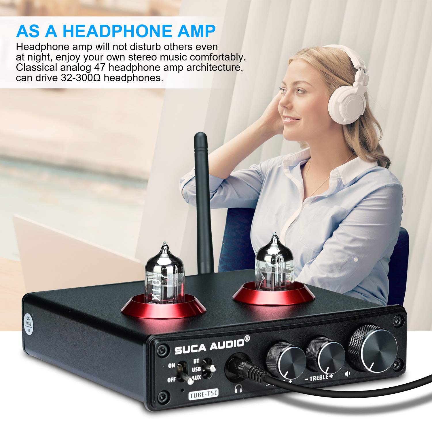 SUCA AUDIO Bluetooth 5.0 Vacuum Tube Preamplifier 6Ж1n-EB Tube Preamp Audio Receiver USB DAC Stereo Hi-Fi Headphone Amplifier APTX