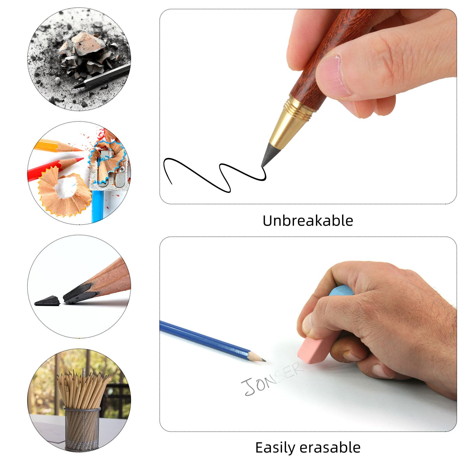 DIVINA VITAE Infinity Zestaw 4 ołówków wielokrotnego użytku, bez ostrzenia, do pisania, rysowania, dla studentów, do domu, biura, przybory szkolne (4 kolory drewna)