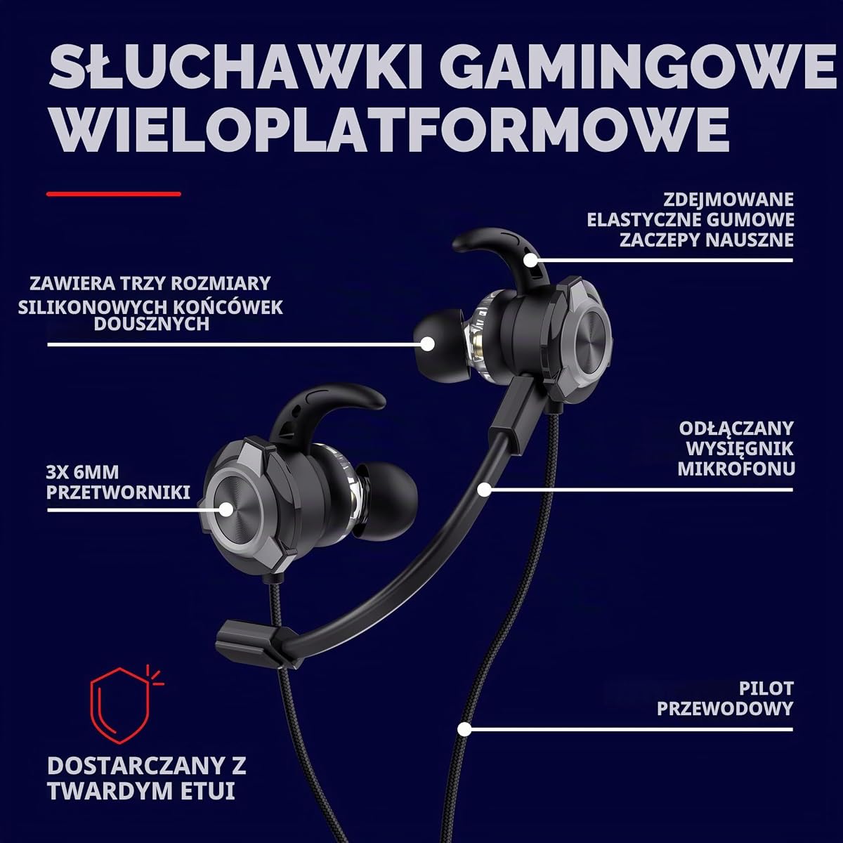 GXTrust Pine słuchawki gamingowe douszne z etui, przewodowe 3.5 mm, czarne | do Nintendo Switch PS5 Xbox Smartfon PC, od