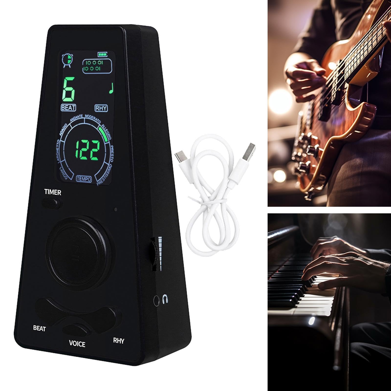 Métronome électronique avec Réglage de La, Léger et Multifonctionnel, Accordeur pour Enfants et Guitares, Idéal pour Les Performances En Direc, Noir