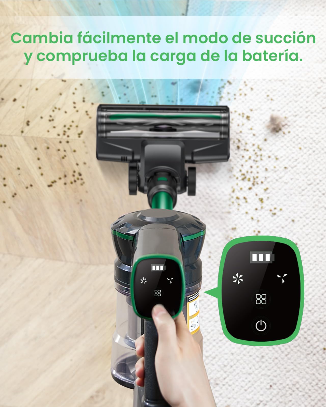 Vexilar Aspiradora sin Cable V9PRO 40KPa Potente Succión, Aspiradora 6-en-1, Escoba Aspiradora sin Cable Autonomía 50 Minutos, Aspirador Vertical para Pelo de Mascotas, Alfombra, Coche y Suelo