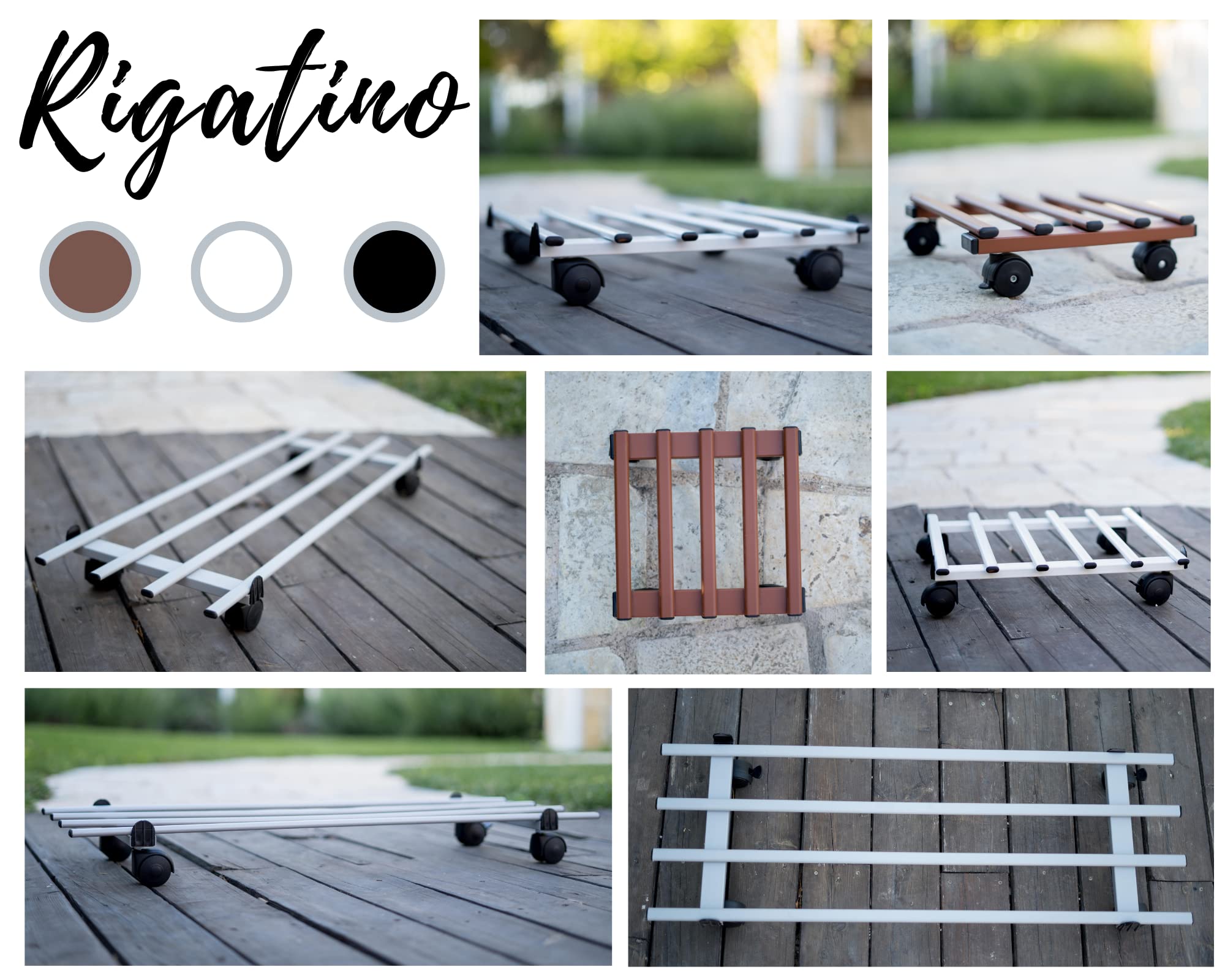 Tecnokit: Rigatino Carrello portapiante, Varie Dimensioni, con Ruote, in Metallo, Portata Max 90 kg c.a., Nero, Cotto, Bianco. (cm 40x40, Nero)