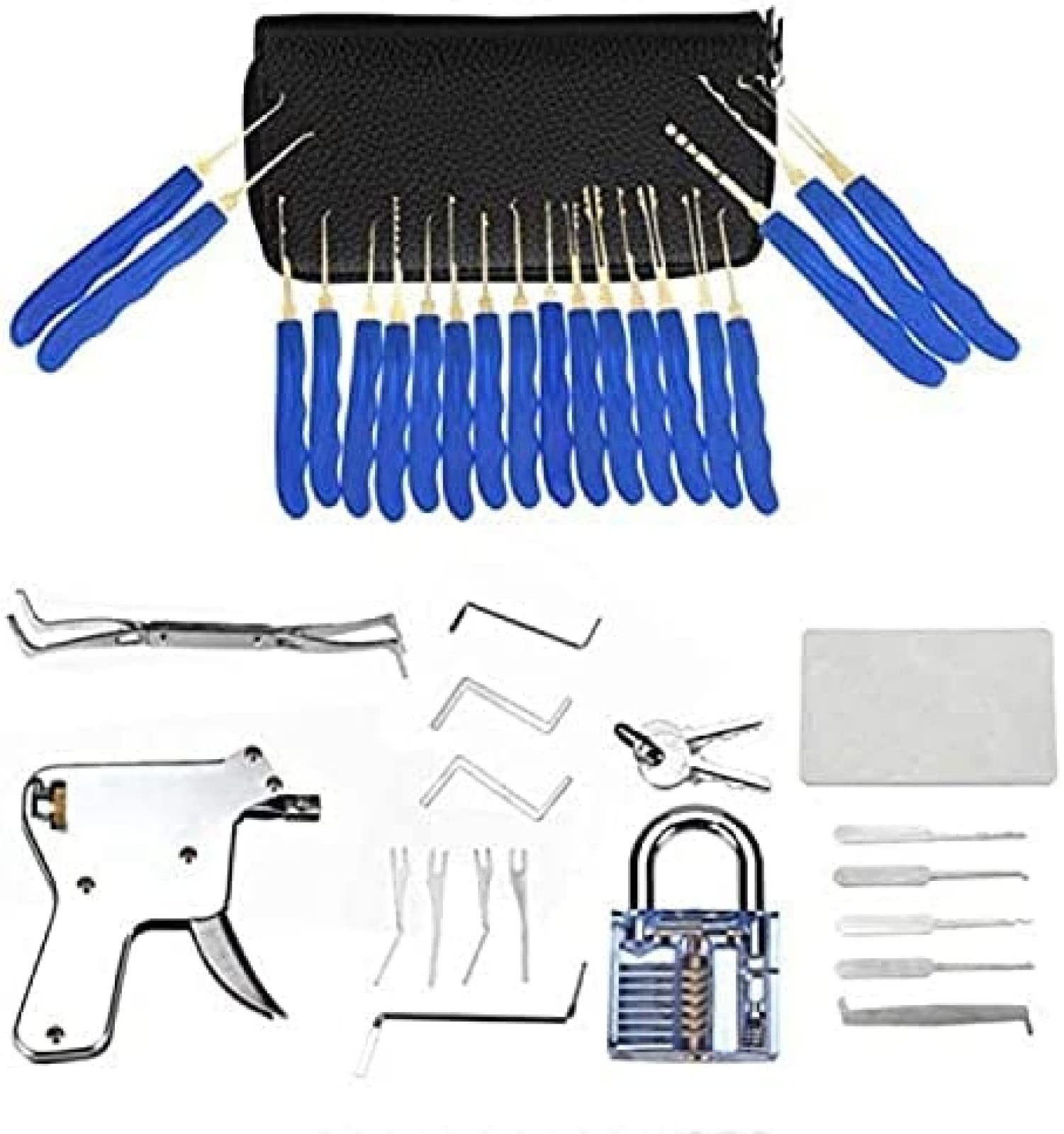 Lock Picks Set, 40 Pieces Manual Lock Repair Tool Set with Clear Practice and Training Locks for Lockpicking Lock Pick Gun for Beginner and Locksmith Training Lock Picks Set,Super