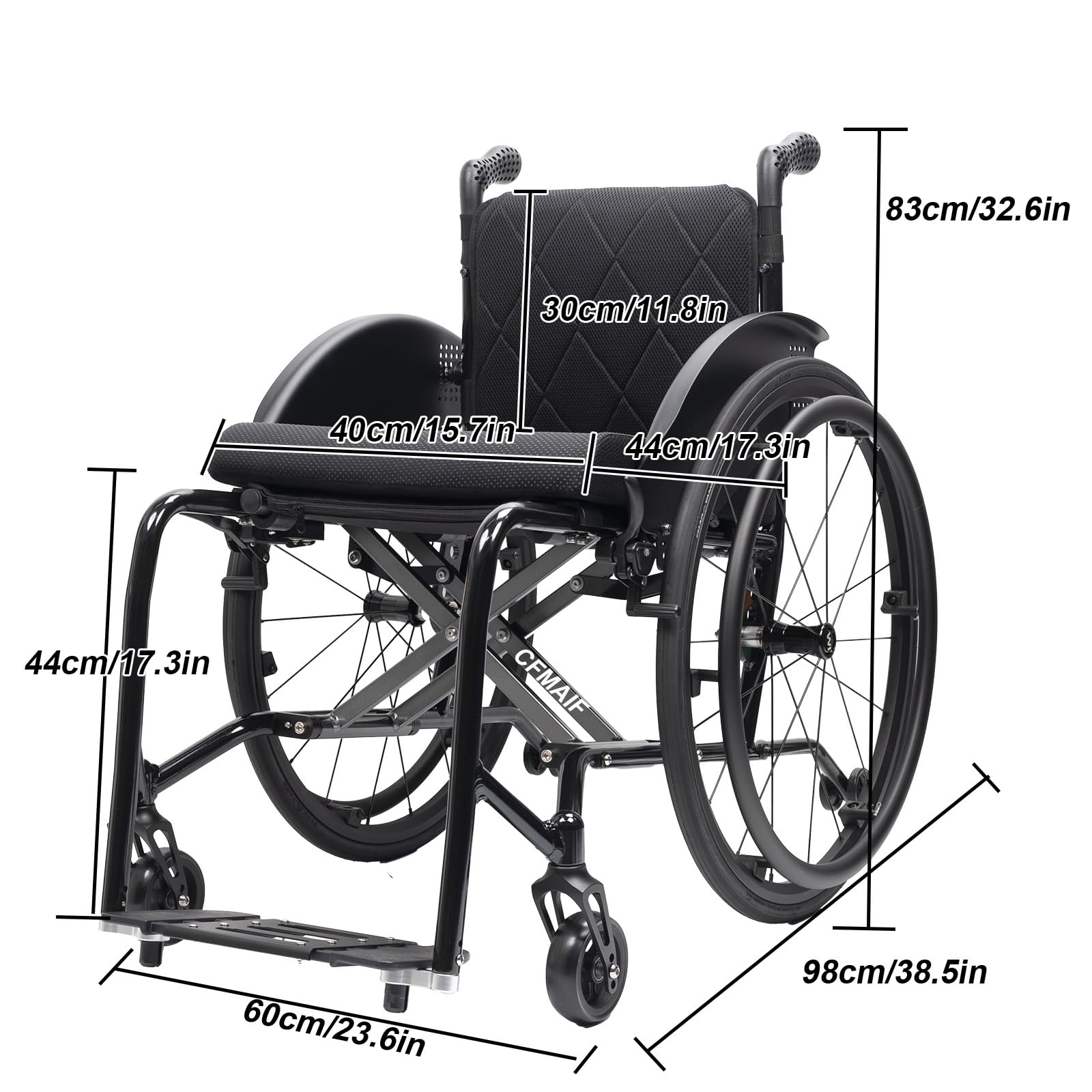 Silla de Ruedas plegable ligera, Aluminio,Autopropulsable | Adultos, portátil, Ultraligera, de tránsito, para traslado, Reposapiés extraíbles(A,40cm/15.7in Seat)