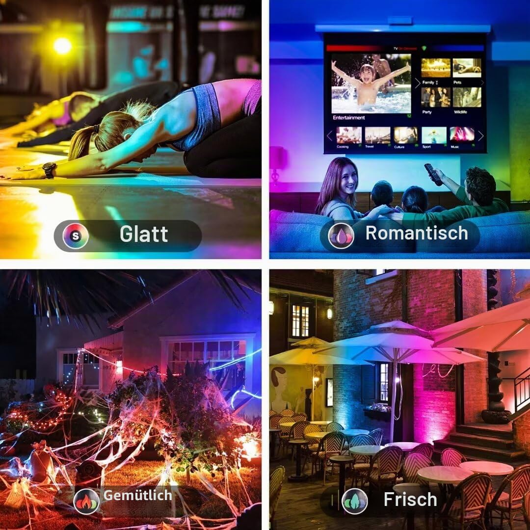 RGB LED Strahler Außen mit Fernbedienung, 2PCS RGBW 5000LM Dimmbar Farben Außenstrahler Outdoor, 3000K Warmweiß Fluter Flutlichtstrahler Farbwechsel Beleuchtung Flutlicht Garten IP66 Wasserdicht