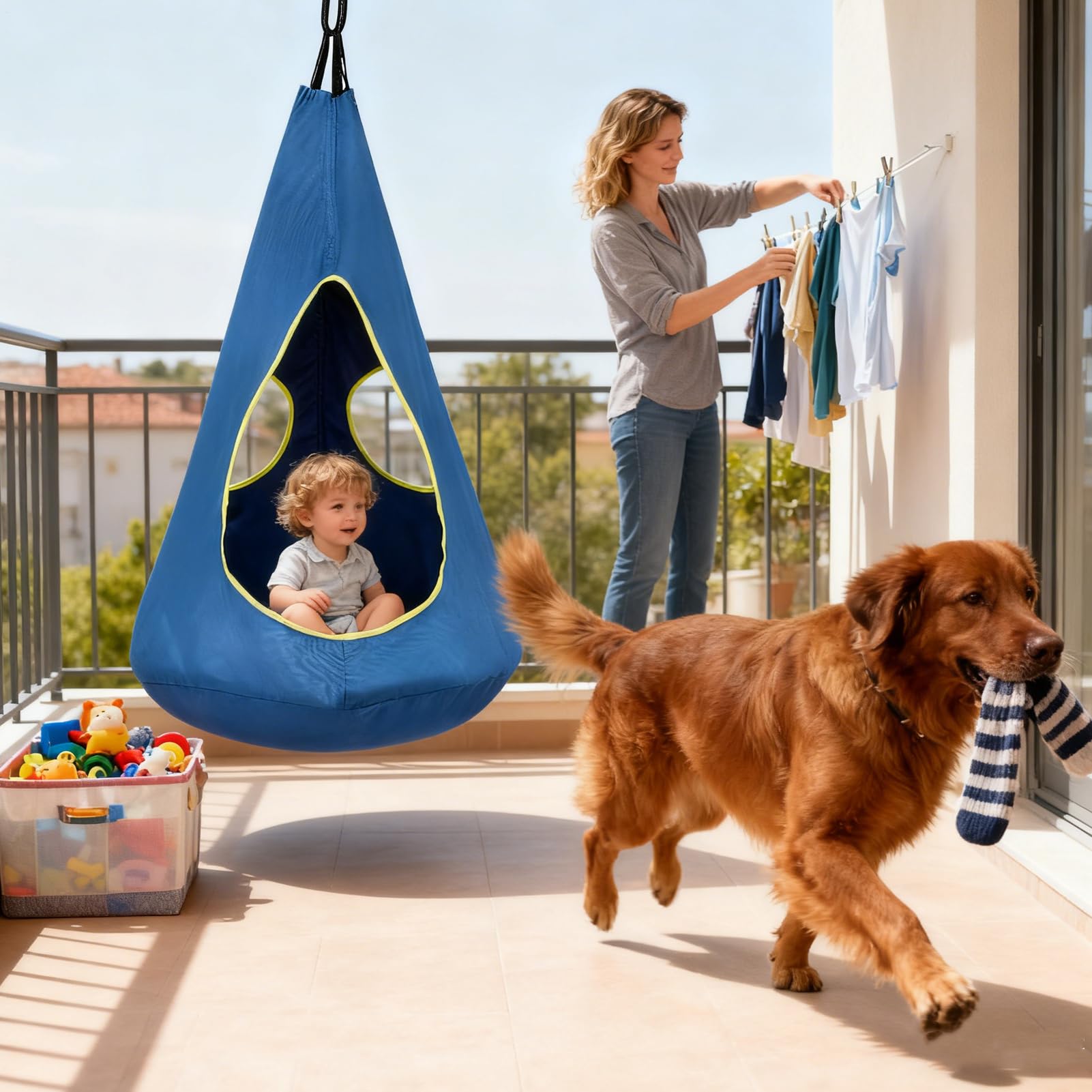 Hamac Balancelle – Avec Coussin MAX 150 kg Multifonction Réglable Confortable | Hamac Nid Intérieur/Extérieur pour Jeunes | Pour Salon Jardin Terrasse Balcon Pelouse Chambre