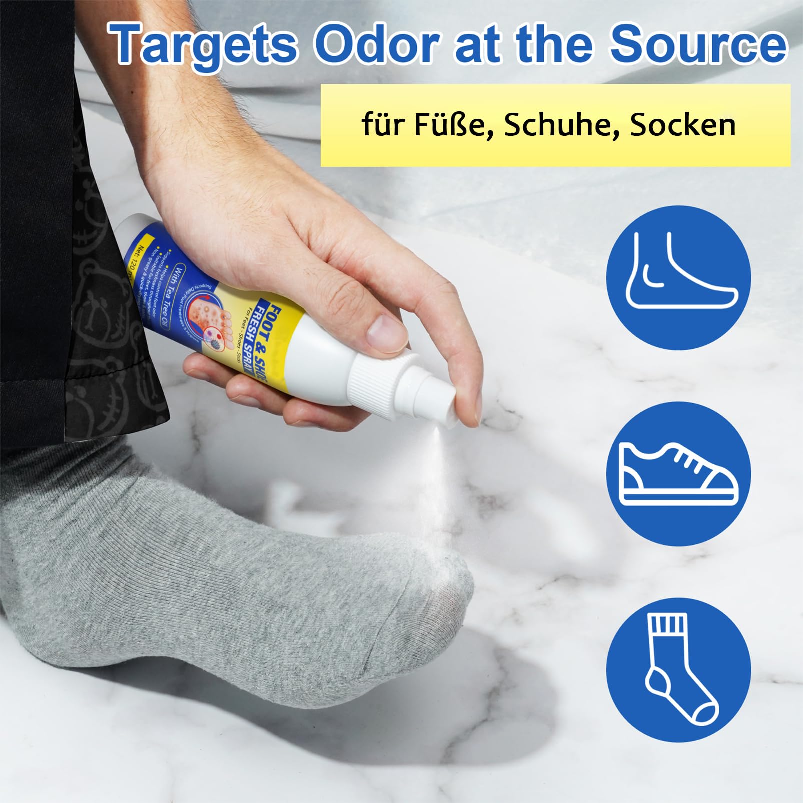 Pielęgnacja stóp S-pray z olejkiem z drzewa herbacianego – 120 ml spray do stóp i paznokci – olejek z drzewa herbacianego – pielęgnacja stóp – spray do pielęgnacji stóp dla kobiet i mężczyzn