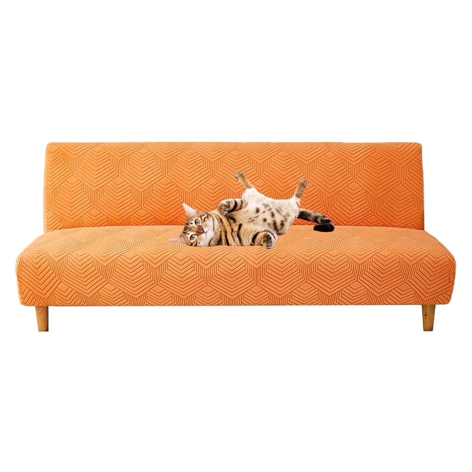 Housse futon sans accoudoirs extensible orange large pour canapé-lit lavable