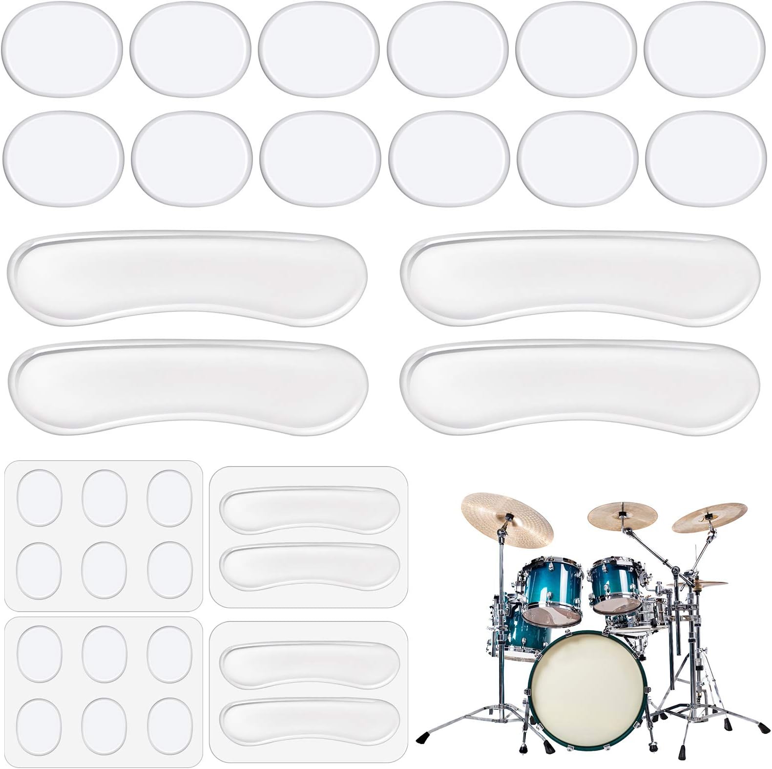 Drum Dampeners - 16 Pcs Gel Pads, Round & Long Silicone Drum Silencers for Tone Control
