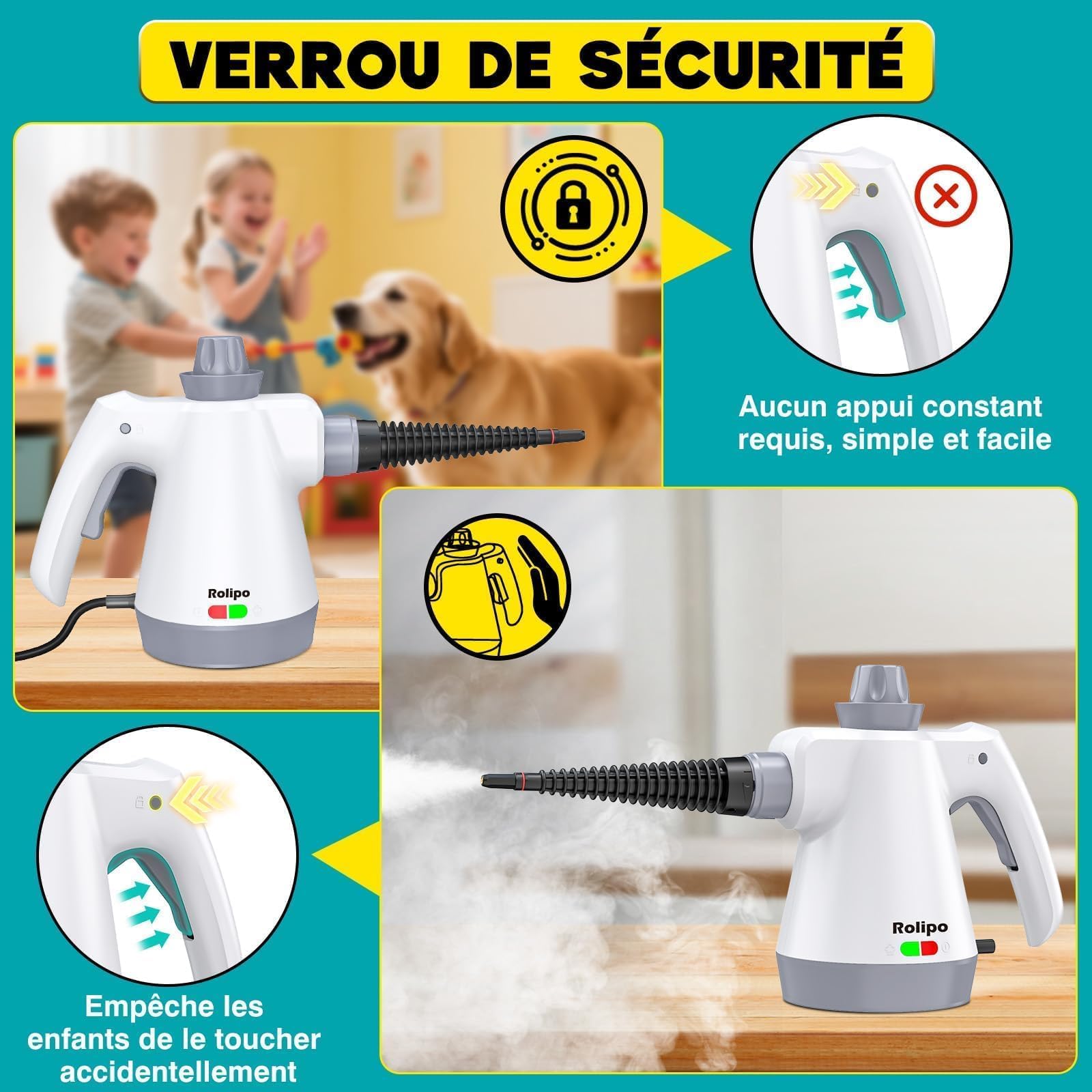 Nettoyeur Vapeur Portatif 1050W, Nettoyage Haute Température – 100% Sans Chimie Désinfection, Appareil Multifonction pour Cuisine, Salle de Bain, Voiture, Sols et Tissus