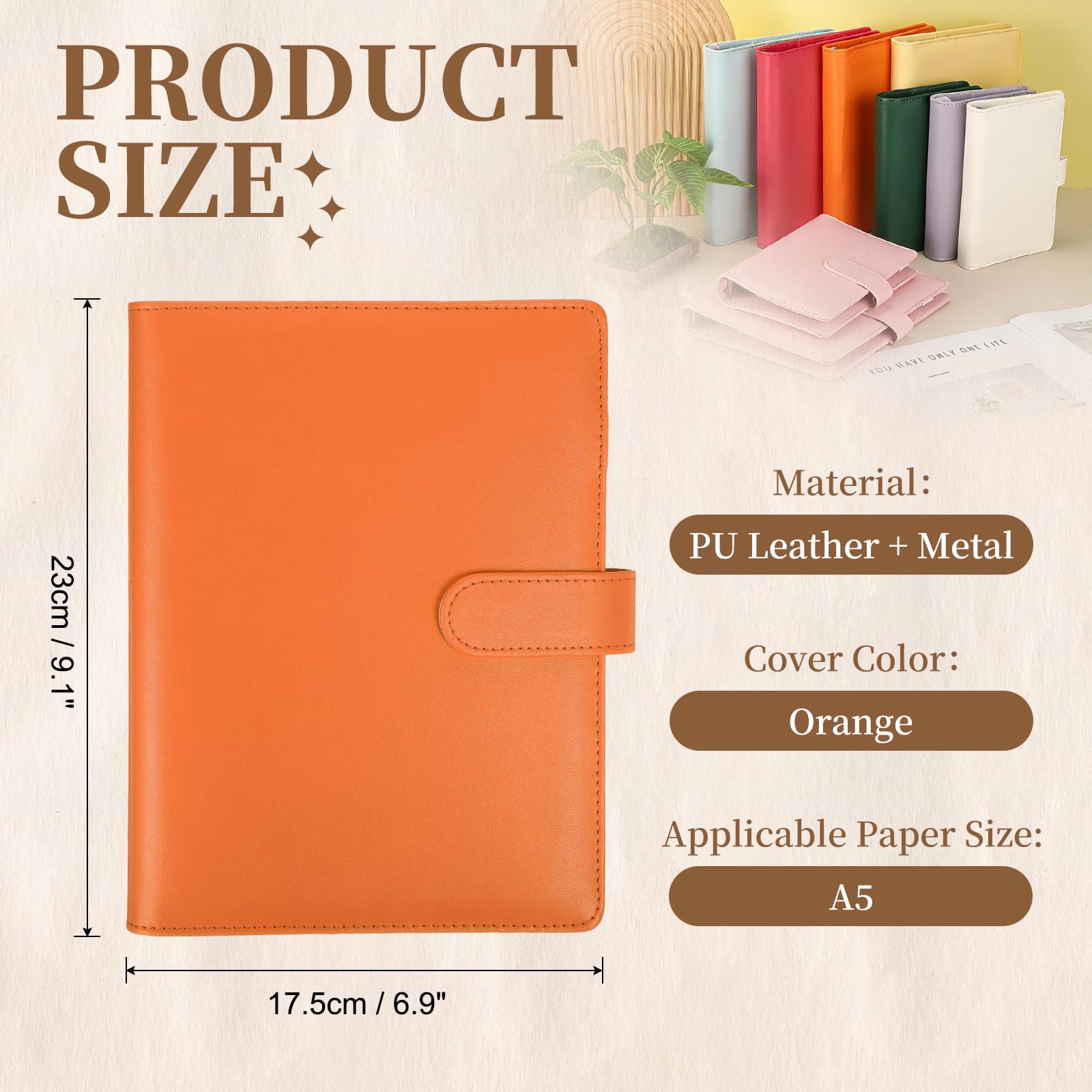 PATIKIL Carpeta A5 de 6 anillas, recargable, hojas sueltas, cubierta protectora de piel sintética con ranura para bolígrafo, hebilla magnética para diario, colección de tarjetas fotográficas, color