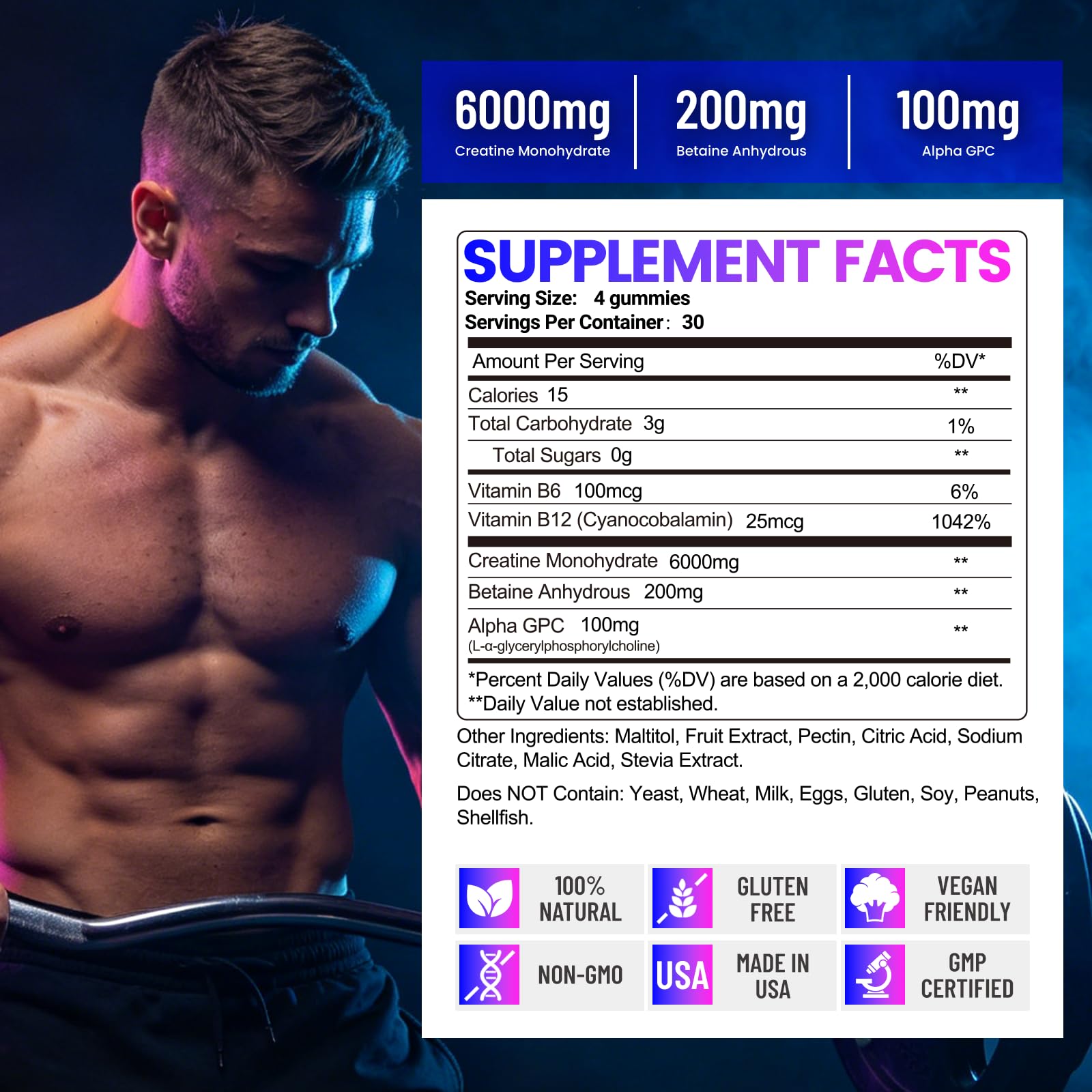 inGreens 6g Creatine Gummies – High-Strength Creatine Monohydrate Chews for Men & Women – Sugar Free Workout Supplement for Muscle Support, Strength, Energy & Recovery – 120 Count — Amazon image 5