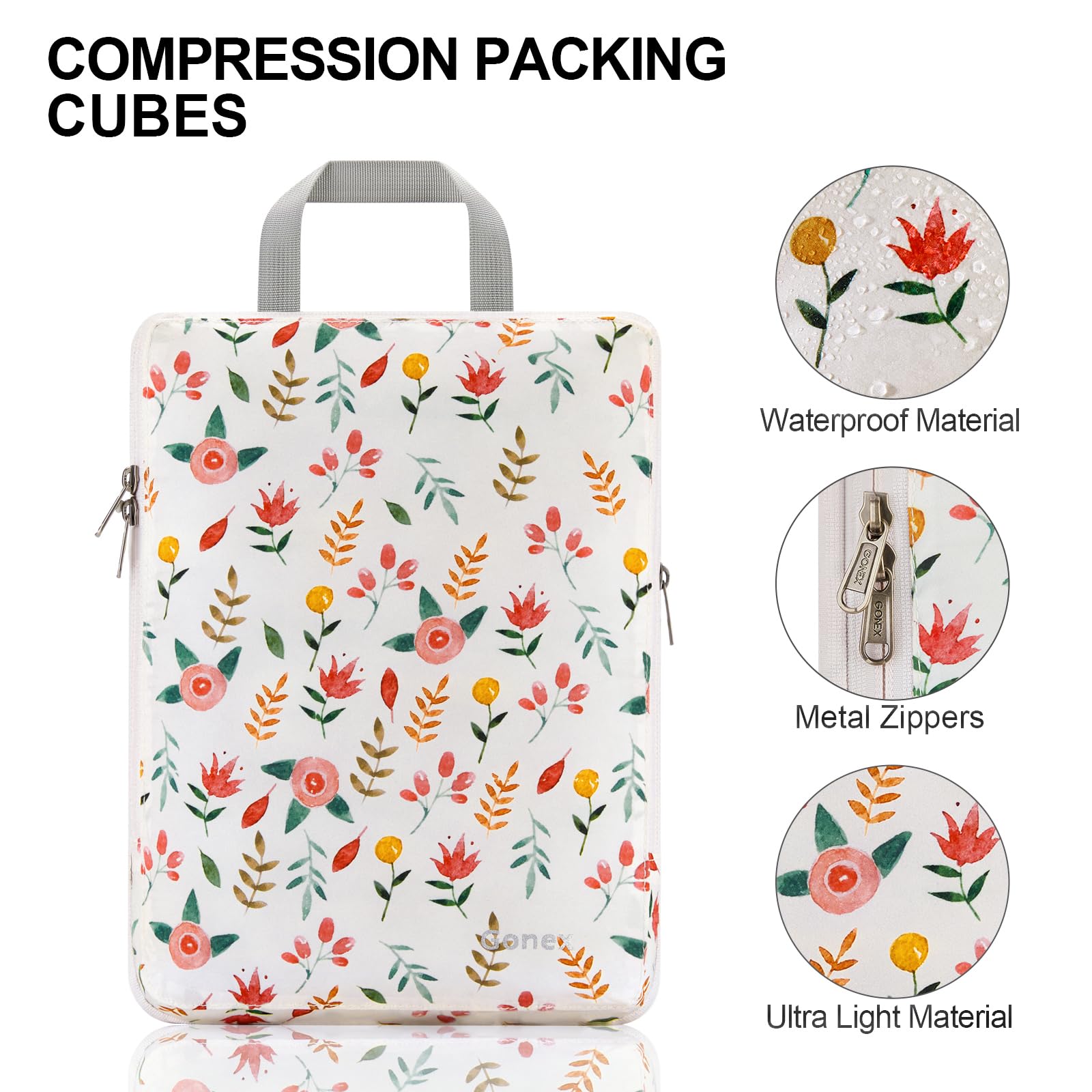 Gonex Rangement Valise Lot de 4 Packing Cubes Compression Organisateur de Voyage Organisateur Valise Sacs de Rangement avec Compression Pour Voyages ou Stockage à Domicile,Orange