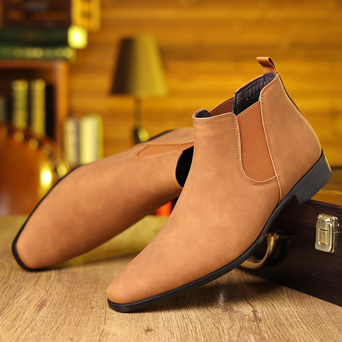 Chelsea Boots Men's Suede Elastic Slip On Dress Boots Comfort Low Heel Formal Wedding Party Business Casual Ankle Boots