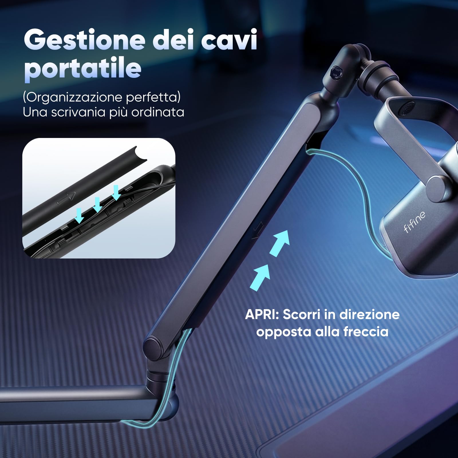 FIFINE Supporto per Microfono, Braccio Microfono con Microphone Clip e adattatore, Adattatore a Vite, Gestione dei Cavi, Supporto Microfono Regolabile Braccio, Compatibile K658 K688 AM8 A8