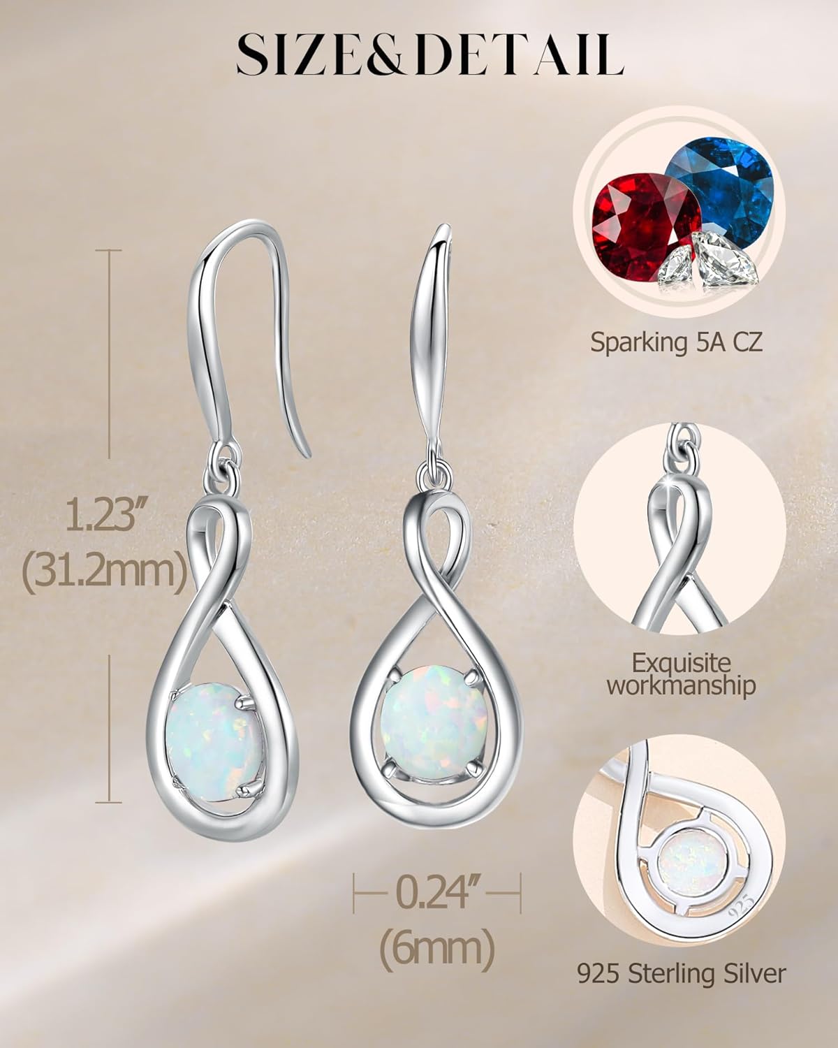 FANCIME Dangle Drop Earrings 925 Sterling Silver Dainty Infinity Round Gemstone Birthstone Jewelry Birthday Mothers Day Gifts for Her Women - Image 6