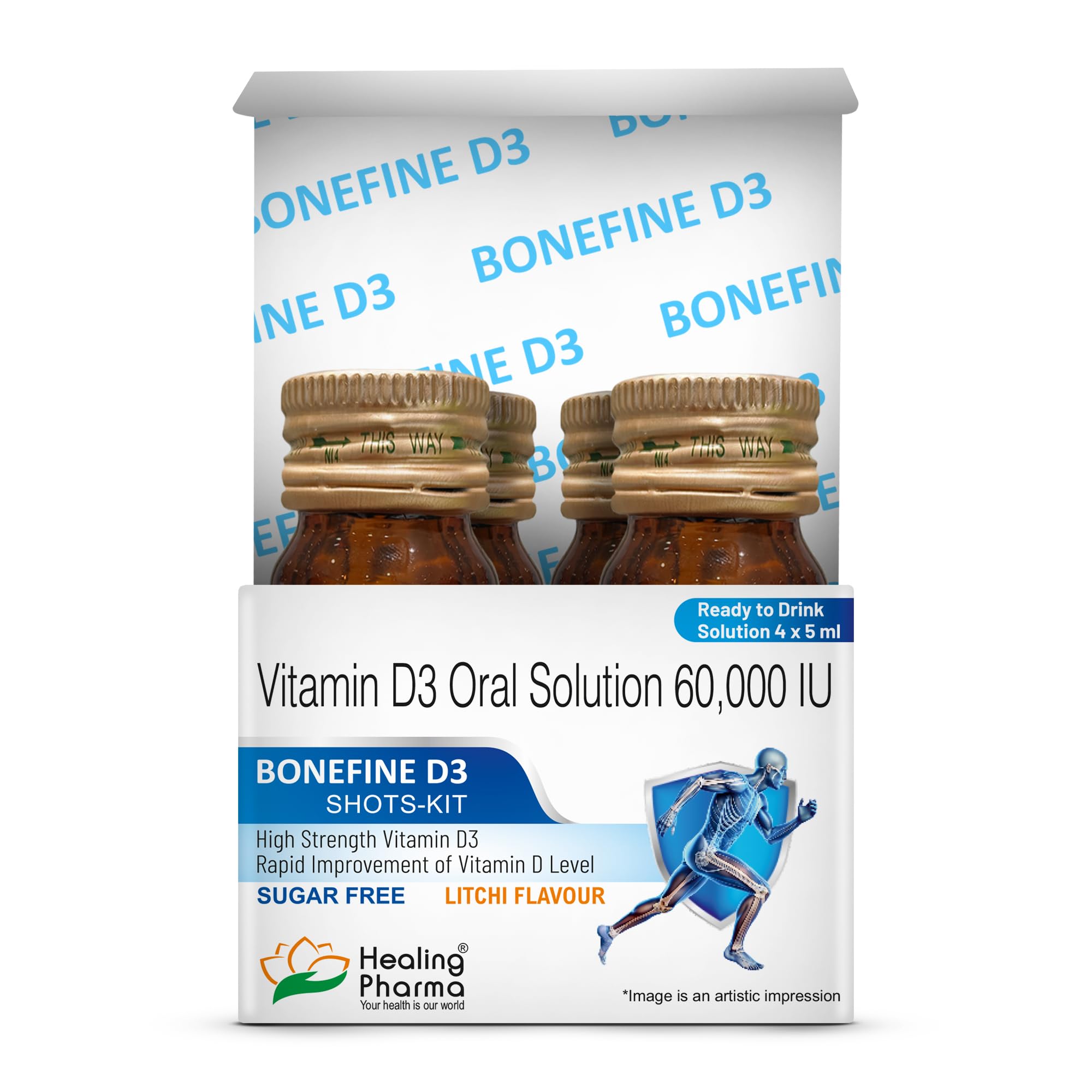 Healing Pharma - Bonefine Vitamin D3 60000 iu Shots | Oral Solution for Stronger Bones, Calcium Absorbtion | Vitamin D3 Shots, Sugar Free - 5ml x 4 Bottle in 1 Box-image-31