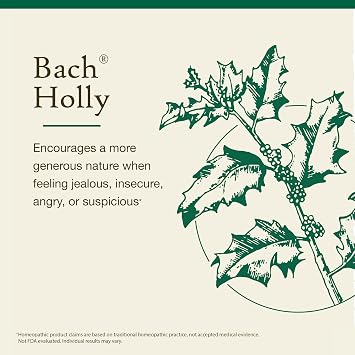 Bach Original Flower Remedies, Holly (Non-Alcohol Formula) - Goodwill Towards Others - Natural Homeopathic Flower Essence for Emotional Balance - Vegan, Gluten Free, Sugar Free - 10mL Dropper