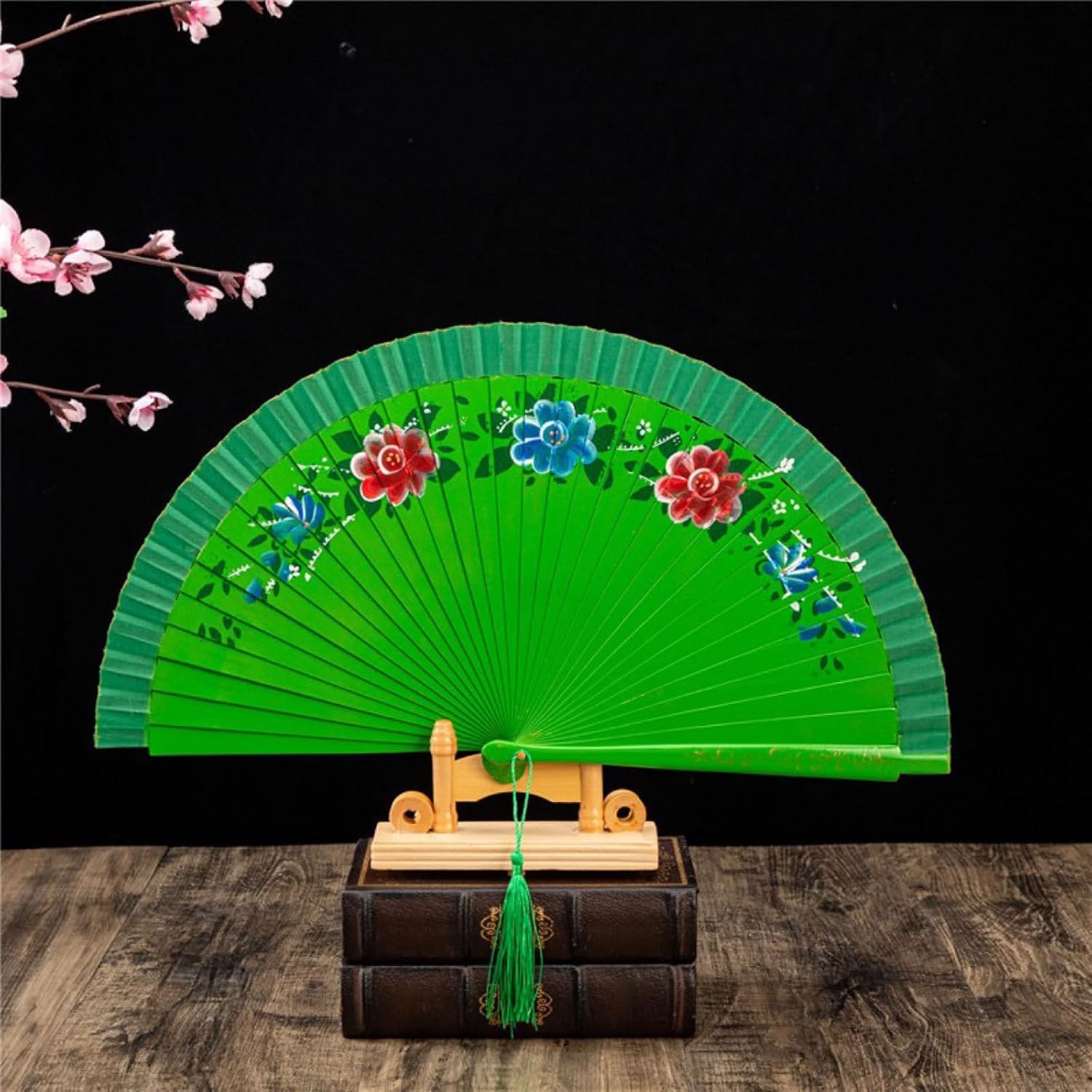 Elegant Spanish Dancing Fan, Double Sided Hand Painted Florals Folding Fan for Performances