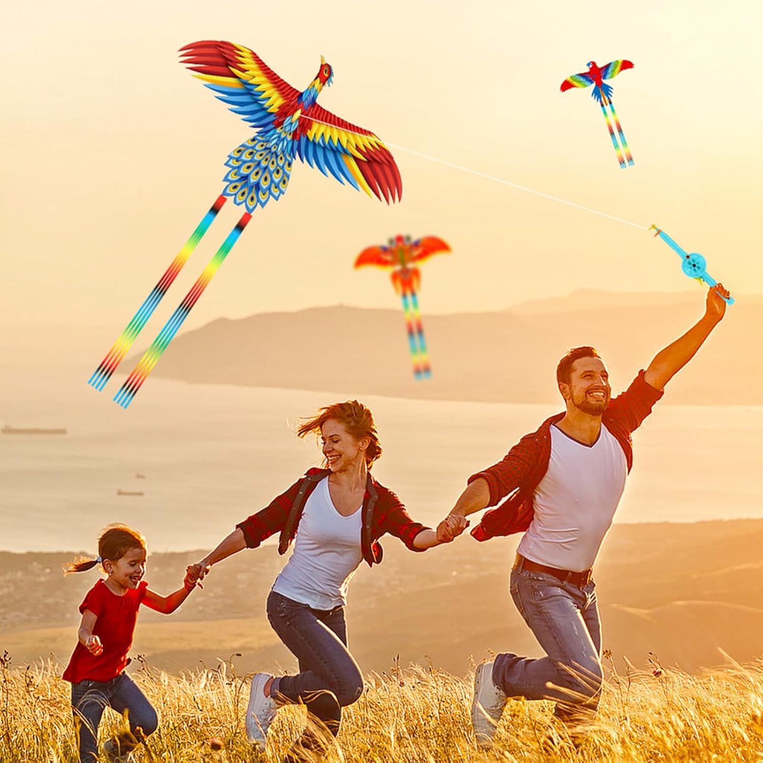 10 Pcs Fishing Rod Kite for Kids, Vivid Butterfly Swallow Parrot, Easy to Fly, Swallows, Bald Eagles, Magpies Kites for Family Adults Spring Outdoor Beach