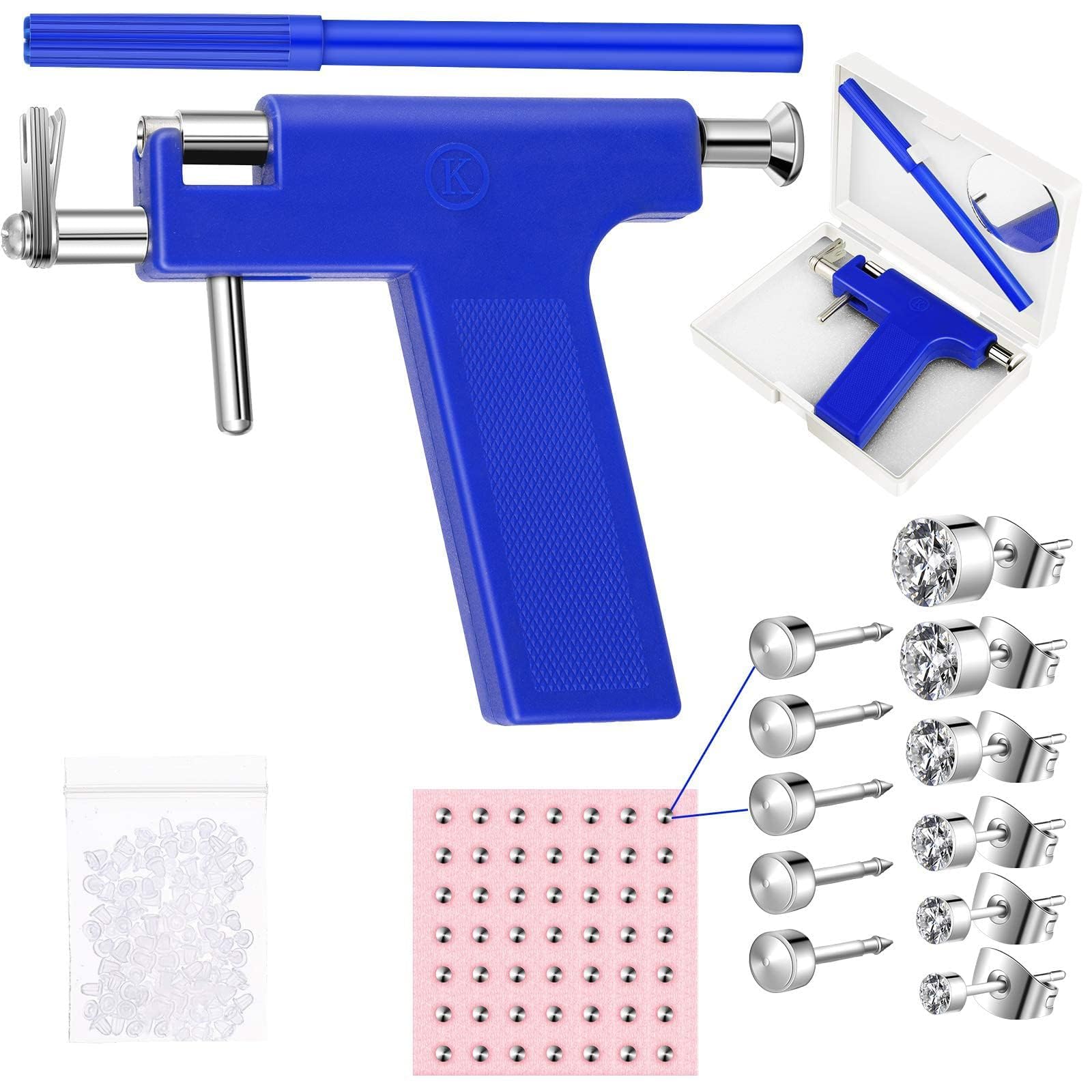 SWIUKPHESelf Ear Piercing Kits, 55 Pairs Ear Piercing Kit, Self Ear Piercing Kit with Pierced Earrings Self Ear, Home Salon Piercing, Ear Studs for Men Women