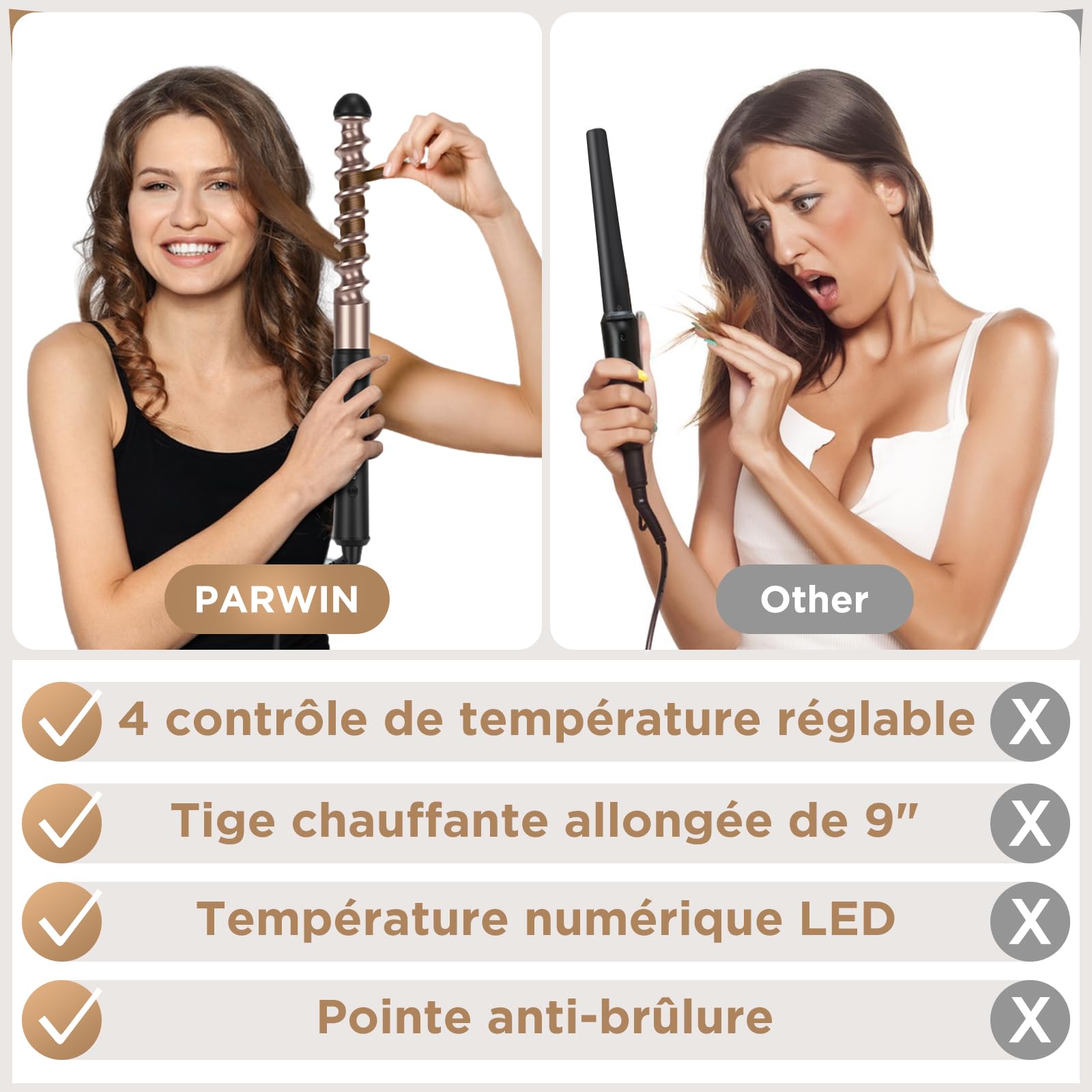 Fer à Boucler 5 en 1 PARWIN PRO BEAUTY Multifonctionnel Interchangeable Kit Fer à Friser avec Tourmaline en céramique et 140-230°C Température réglable Boucleur a Cheveux avec écran LCD