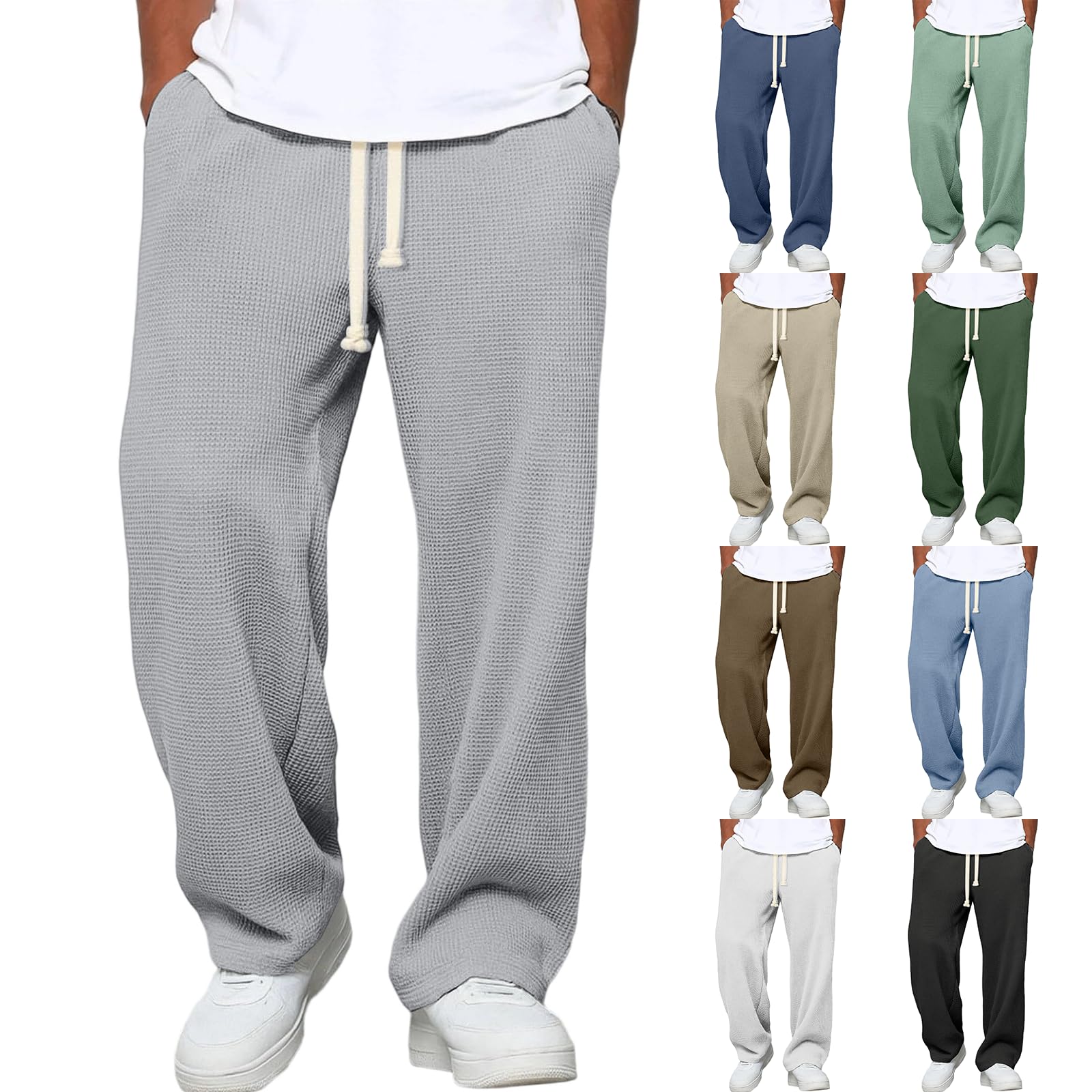 Baggy Sweatpants Women Oversized Textured Waffle Sweatpants with Pockets Drawstring Elastic Waist Wide Leg Sweatpants