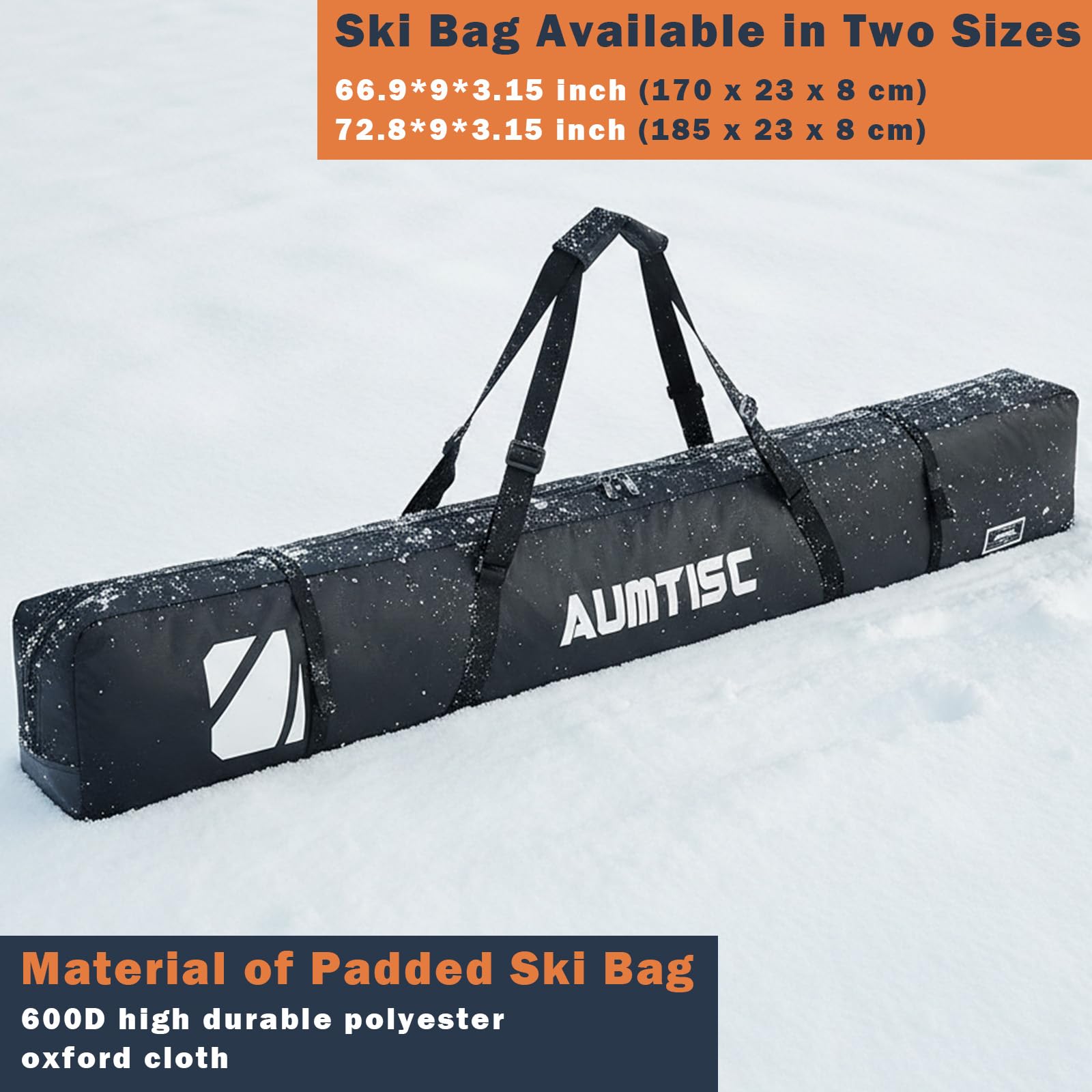 AUMTISC Ski Kit Bags Sac de Sport d'hiver de Voyage Unique Rembourré pour Transporter Les Skis Poche pour équipement avec poignée réglable