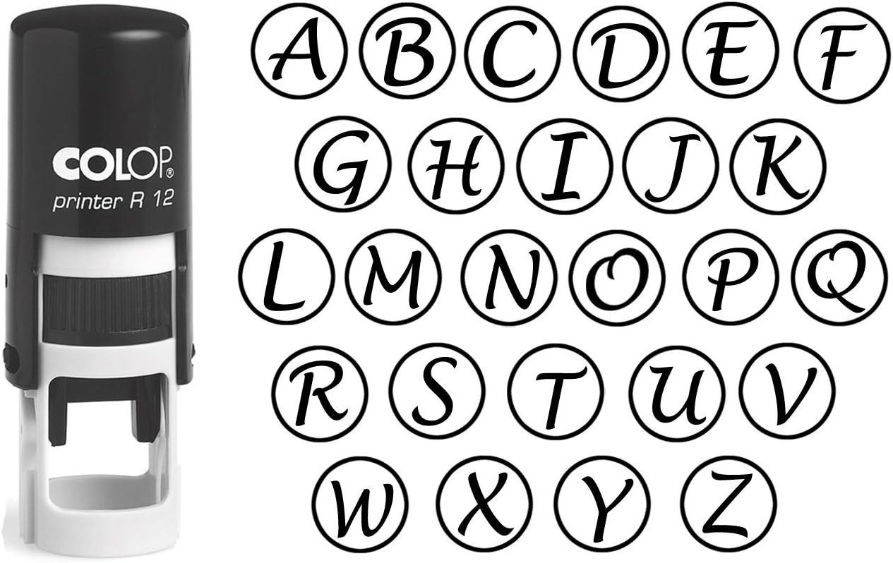 COLOP Mini Stamper - Custom Alphabet Stamp in Black Ink, Round Rubber Self Inking Initial Stamp, 12 mm