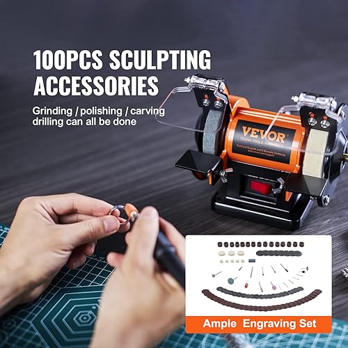 Miniatura 6 de VEVOR Pulidora de Banco, Amoladora Pulidora de Banco, Máquina de Pulido y Abrillantado para Metal/Joyería/Madera/Jade/Plástico/Plata DIY, con Rueda