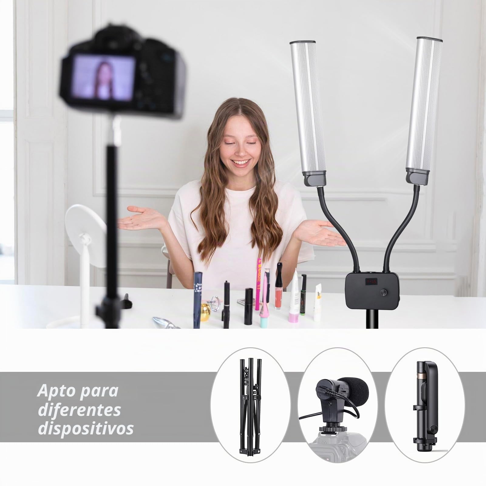 Andoer Lámpara para Tatuajes de 50 W, lámpara para pestañas, luz cosmética, luz de vídeo LED con trípode (39-200 cm), Intensidad de luz (10%-100%), 3000-6500 K, CRI 90+ para Maquillaje.