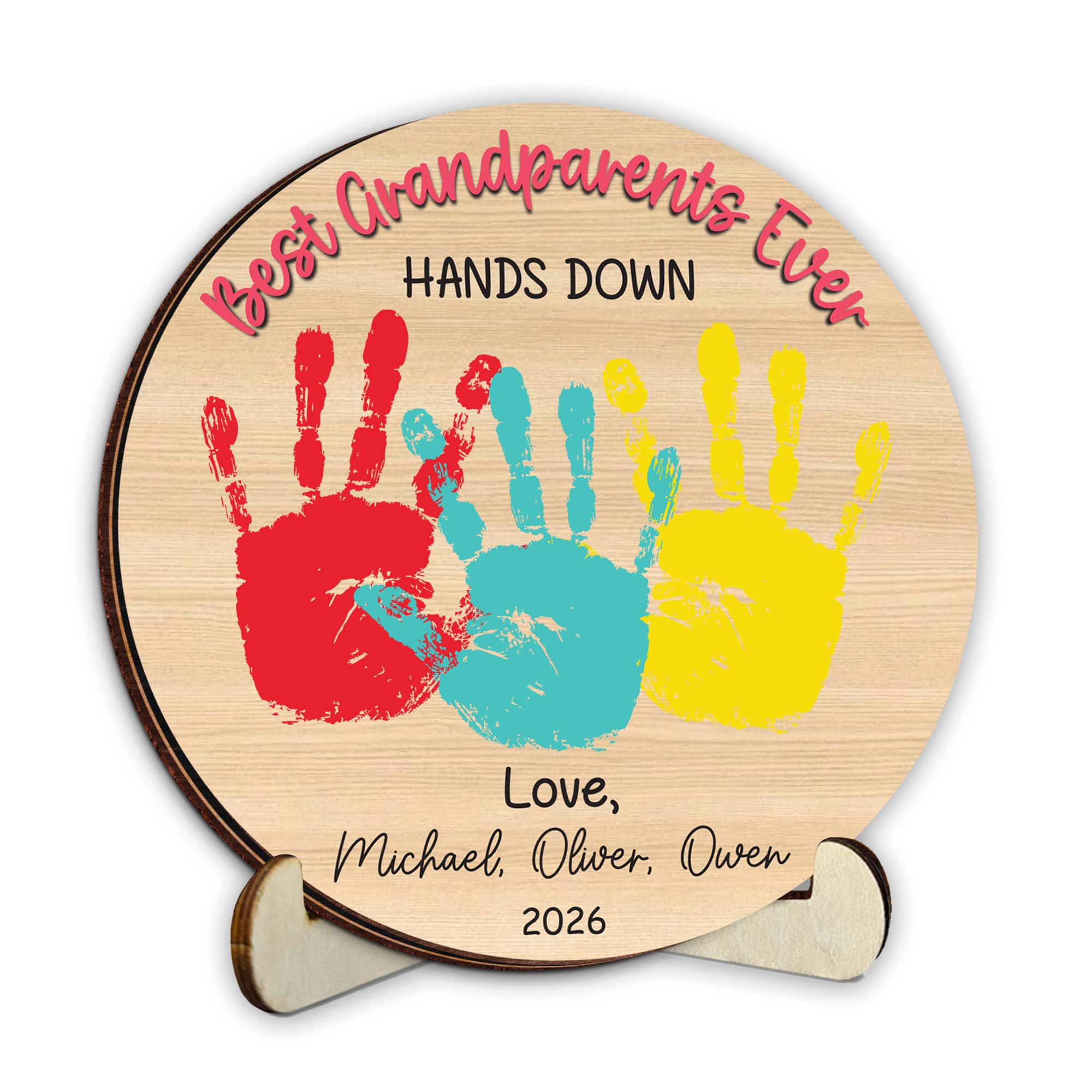 Personalized Hands Down Best Grandma Ever Handprint Kit with Non-Toxic Paint, Family Craft Wooden Sign, Fathers Day Handprint Plaque Keepsake, Valentines Day Birthday Gift for Mom, Dad, Grandma, Nana