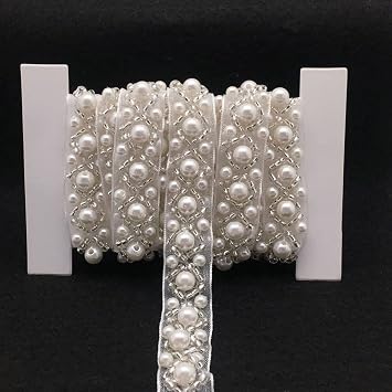 FQTANJU 1 Yards Crystal Rhinestone Trim Rhinestone Applique, Rhinetones Trim for Dress, Bridal Applique, Crystal Beaded Applique, Wedding Rhinestone Applique,White