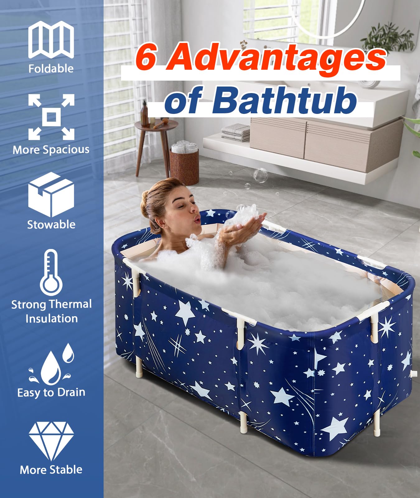 Baignoire Adulte Pliable 120 x 55 cm, Baignoire et Portable, Installation Facile, Idéal pour Spa à Domicile et Douche(Gypsophile)