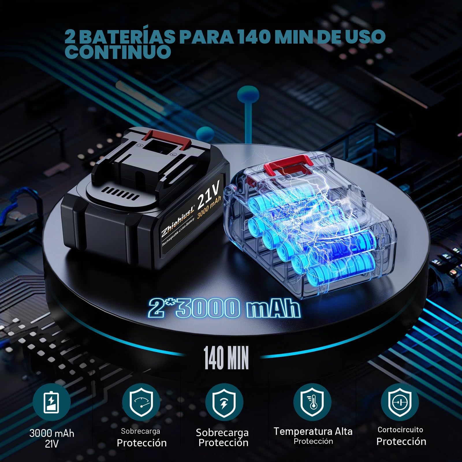 Pulidora de búfer inalámbrica para coche, kit de amortiguadores y pulidoras de coche con baterías 2X21V 3000mAh, 8 velocidades variables hasta 6000 RPM, pulidora inalámbrica de 15.24 cm para