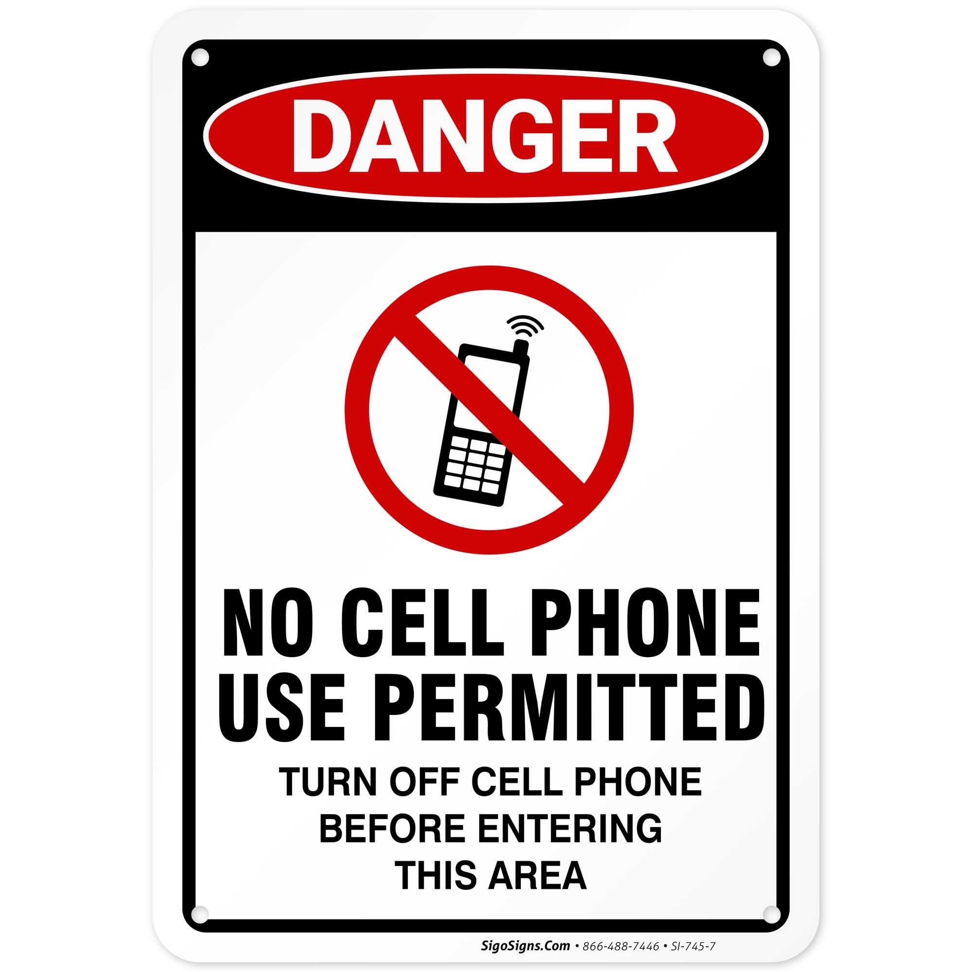 No Cell Phone Use Permitted Sign, 10x7 Inches, 55 mil Thick HDPS (high Density polystyrene), Made in USA