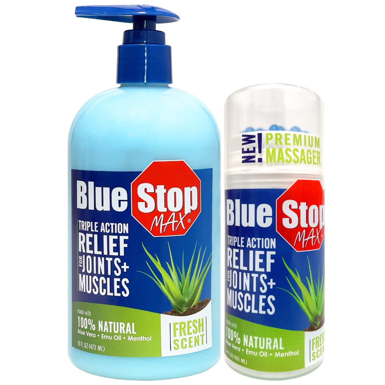 Blue Stop MaxPump and Gel Applicator Bundle - Every Day, Every ACHE. Safe Relief - 3 in 1 Product Relieves Body Aches, Supports Joints & Nourishes The Skin