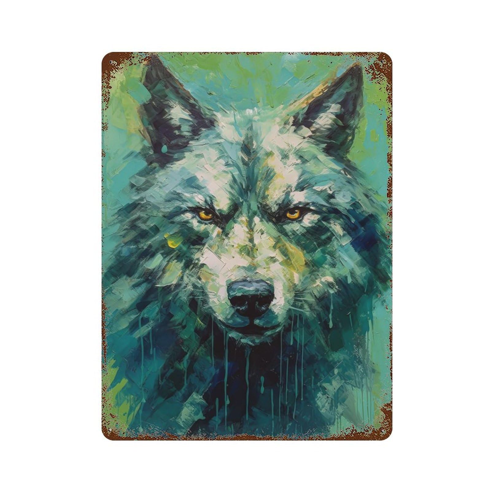 Palette Wolf Painting Decorative Tin Sign 15.7"x11.8", Retro Wall Decor for Living Room, Hallway And Home Decor