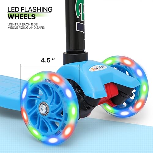 Miniatura 7 de Magshion Patinete de 3 ruedas para niños con altura ajustable, ruedas inclinadas para dirigir y iluminar, juguetes para niños y niñas, scooter de