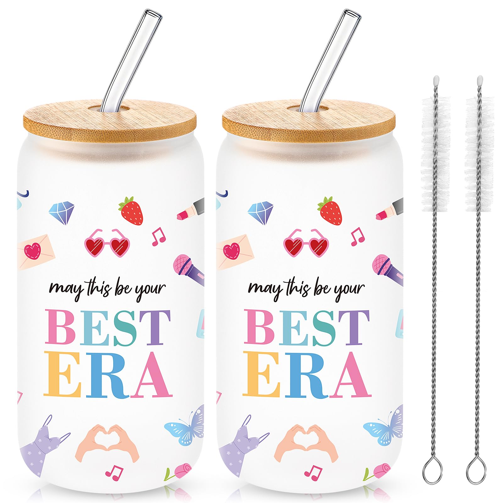 Honeydak 2 Pcs This Be Your Best Era Themed Gifts Singer Fans Gift for Women Glass Tumbler 16oz Glass Cup with Lid and Straws, Iced Coffee Mug for