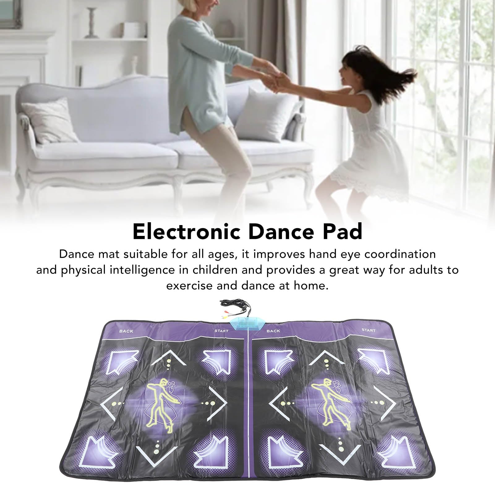 Tappetino da Ballo Wireless HD Doppio Utente Tappetino Fitness Antiscivolo Telecomando Esercizio per Bambini Adulti