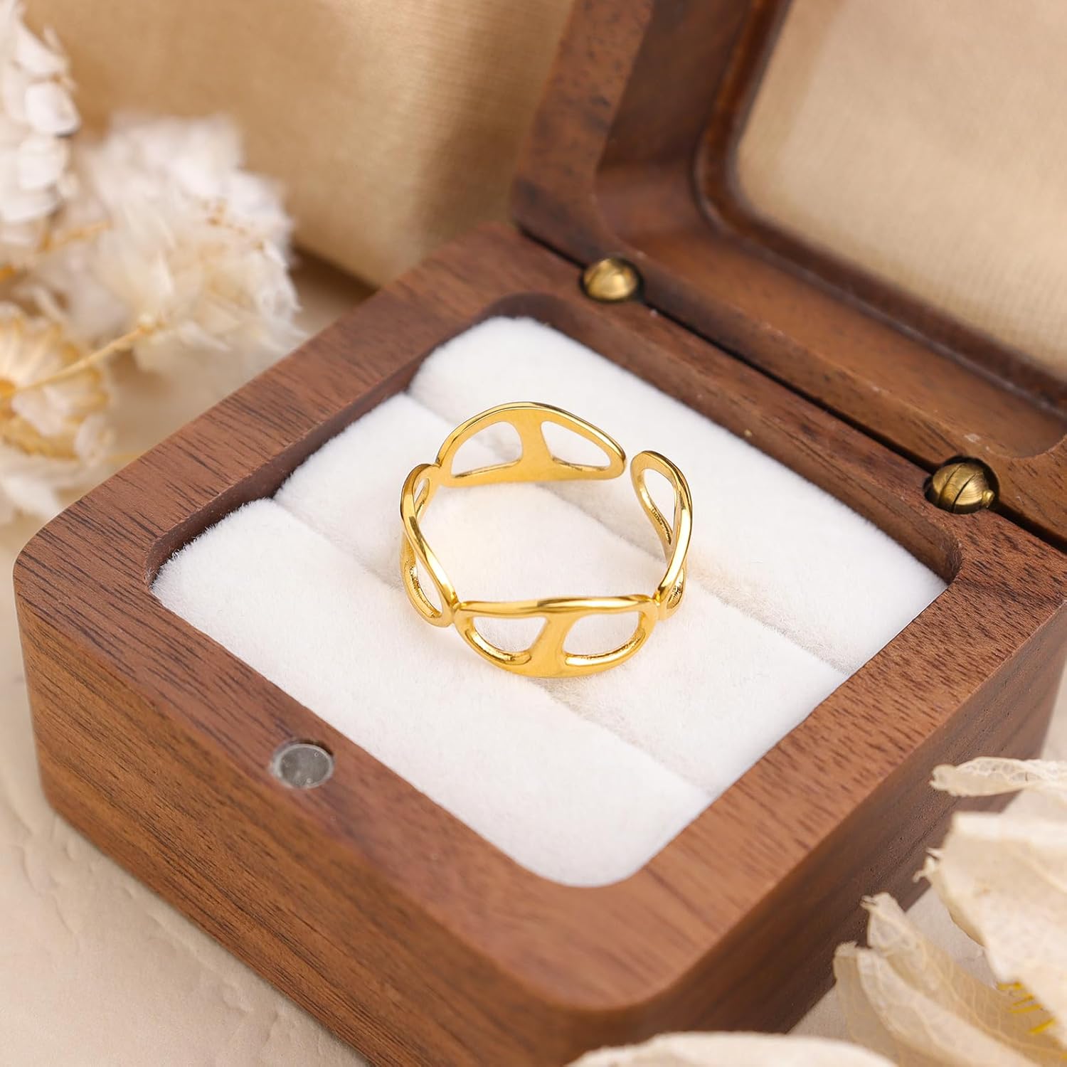 Chunky Gold Open Rings for Women, Trendy Minimalist Simple Adjustable Twisted Geometric Hollow Flower Circle Thumb Stackable Ring Prom Holiday Jewelry Gift - Image 7