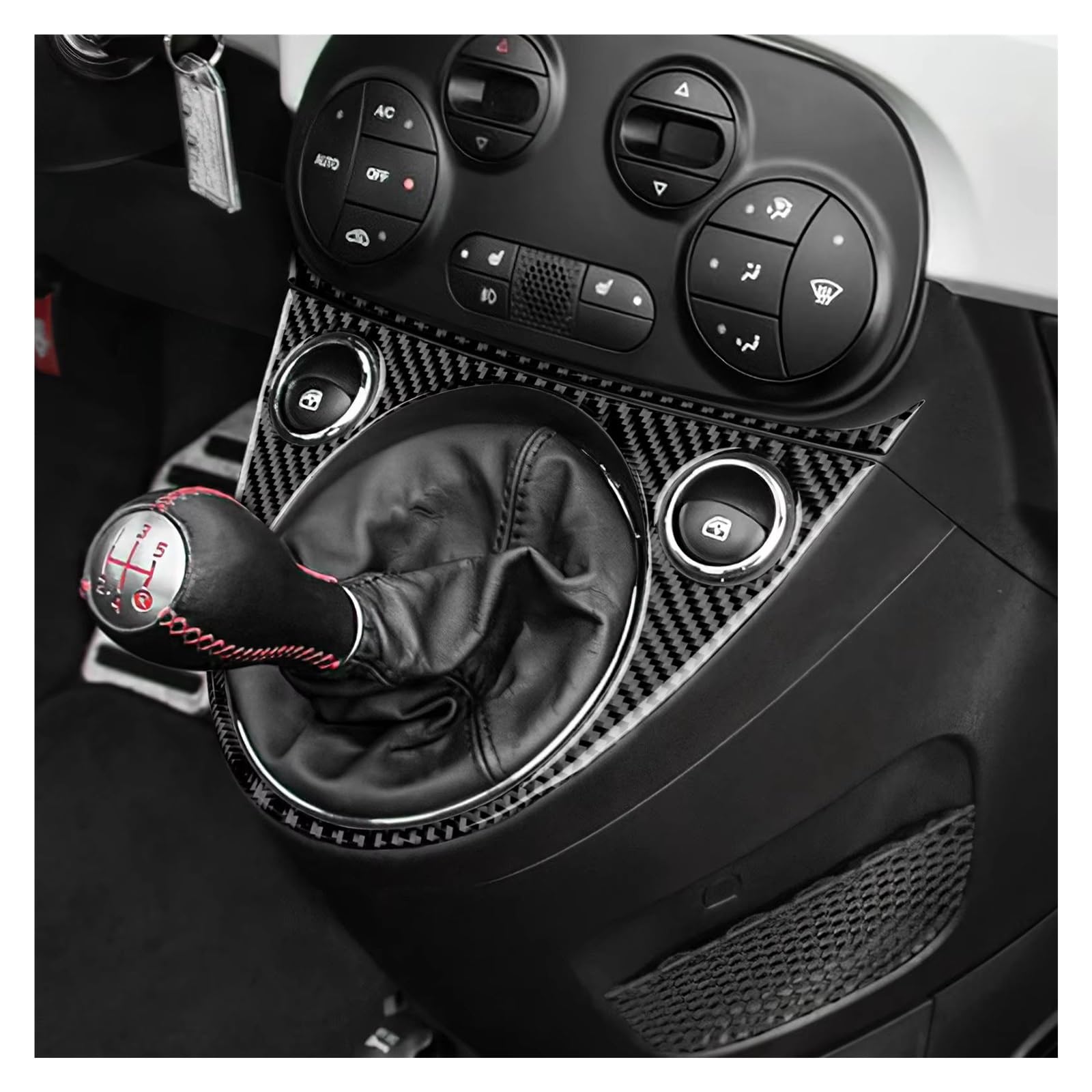 Auto Aufkleber Dekorativ Weiche Kohlefaser Für Fiat Für 500 2011–2023 Für Abarth 595 2016–2023 Für 695 2017–2023 Handbuch Innenraum Tuning(1Pair For LHD Red)