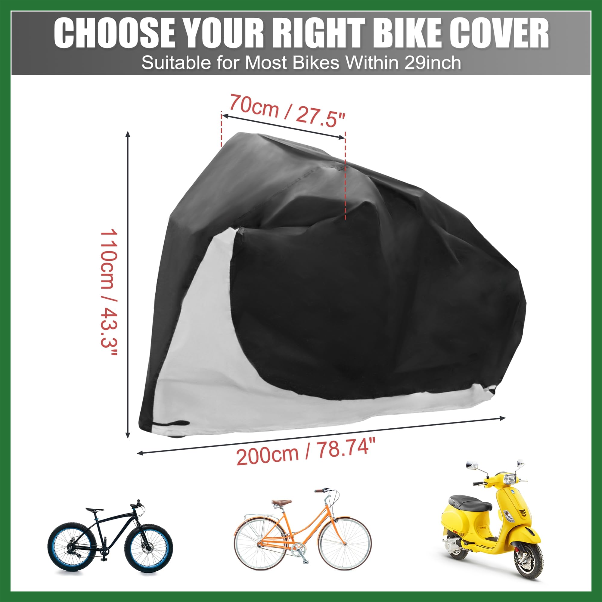 Motoforti L Bike Cover Waterproof Bicycle Cover fit 29" 1 Bike Silver Tone Long-lasting - Image 2