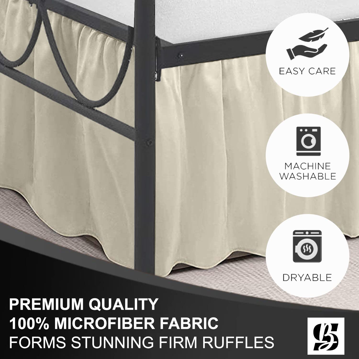 SKY BEDDINGS - Queen Size Ruffled Bed Skirt with Split Corners - 18 Inch Drop Dust Ruffle Bed Skirt with Platform Three Sided Coverage - 100% Microfiber, Ivory 4