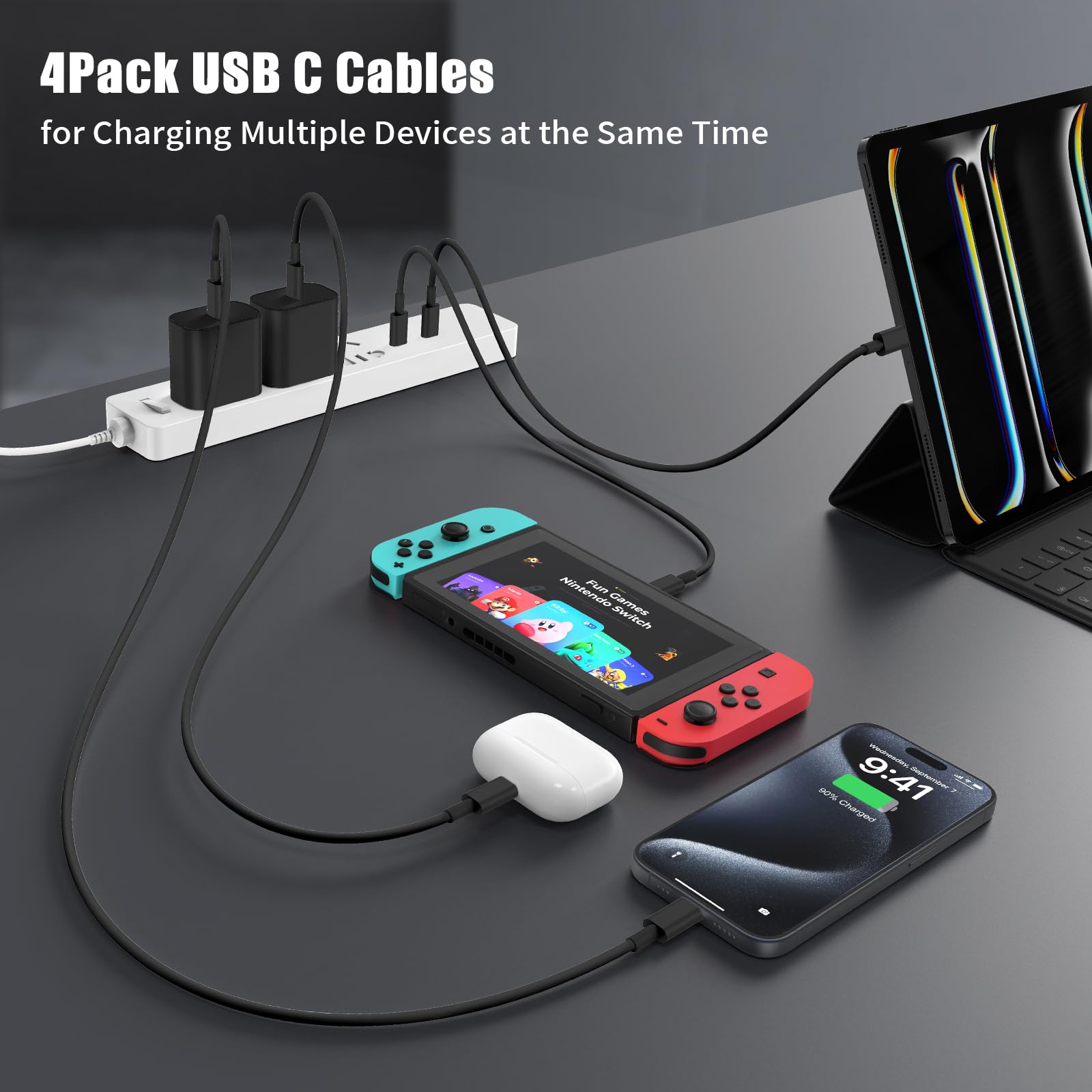 Essri USB C to USB C Cable 3FT for Apple iPhone 16 15 Charger Cord,4Pack 60W C to C Cable Fast Charging Wire for iPhone 16 15 Pro Plus Pro Max iPad Pro/Air MacBook Pro/Air,for Galaxy S24 S23 -Black