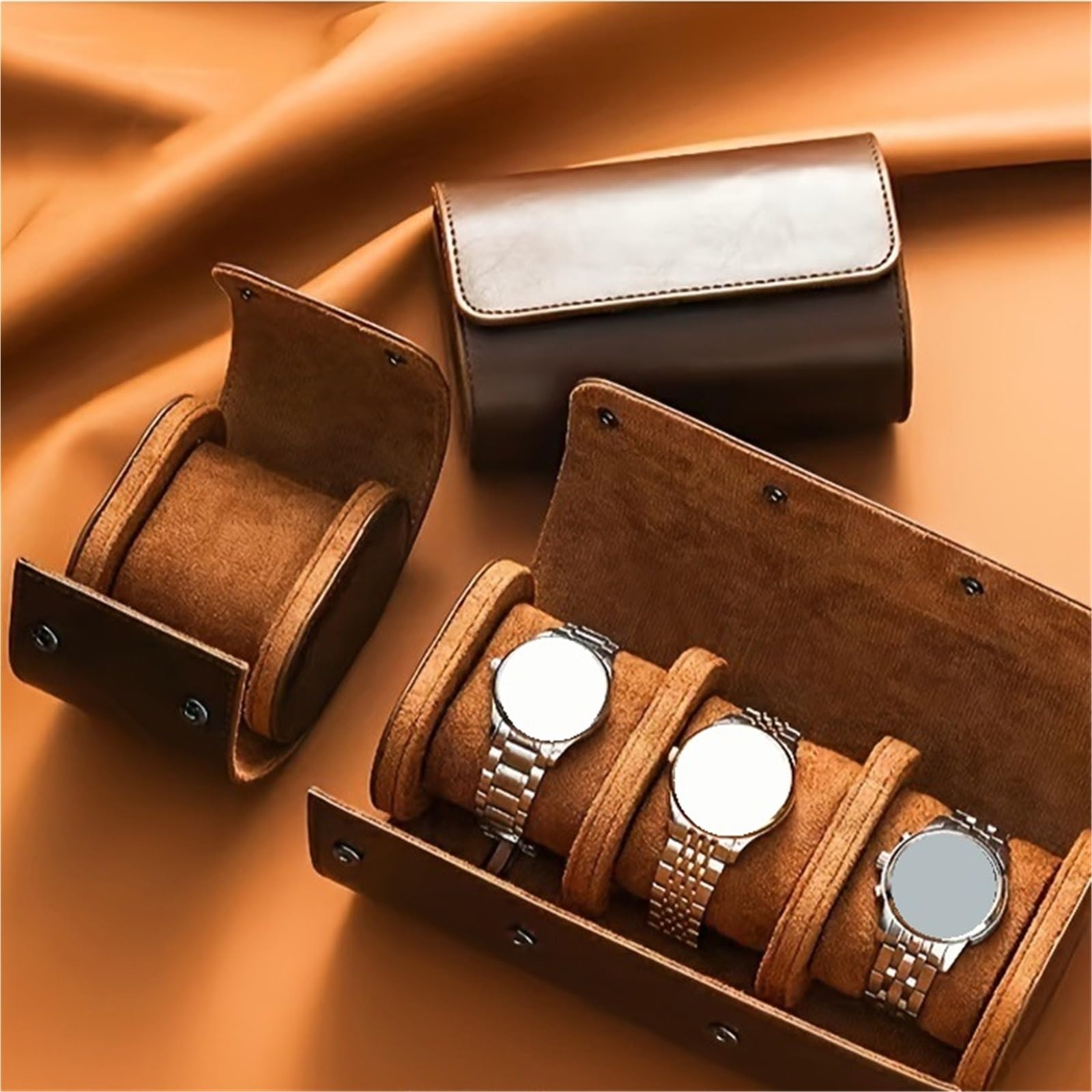 Estuche de viaje for relojes con 3 ranuras, organizador de relojes de piel sintética, for hombres y mujeres.(3 green)