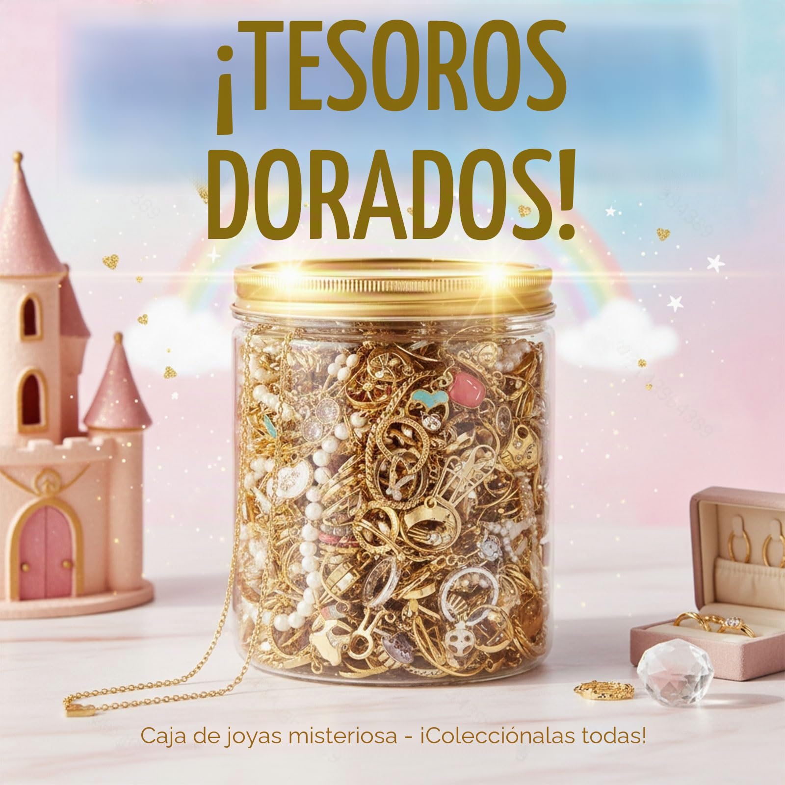 Caja misteriosa for Mujer, Juego de tarros de joyería misteriosa de Moda de 10 a 60, Que Incluye Collar, Pendientes, Anillo y Regalo de cumpleaños for Ella(Gold,60PCS)