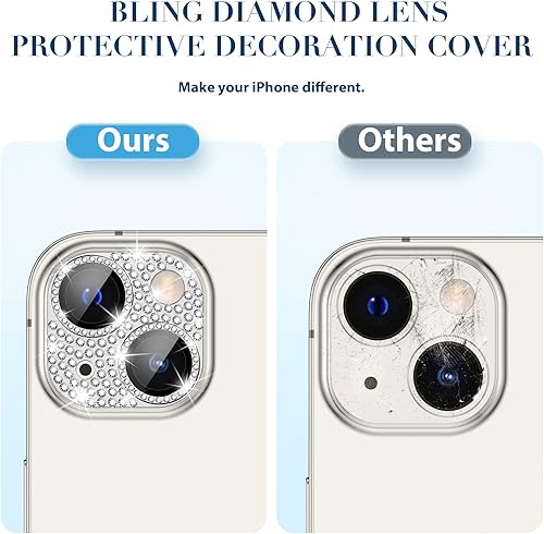 Miniatura 5 de Goton Compatible con iPhone 14 Plus  14 protector de lente de cámara, cubierta de metal brillante con purpurina, accesorios de protección de